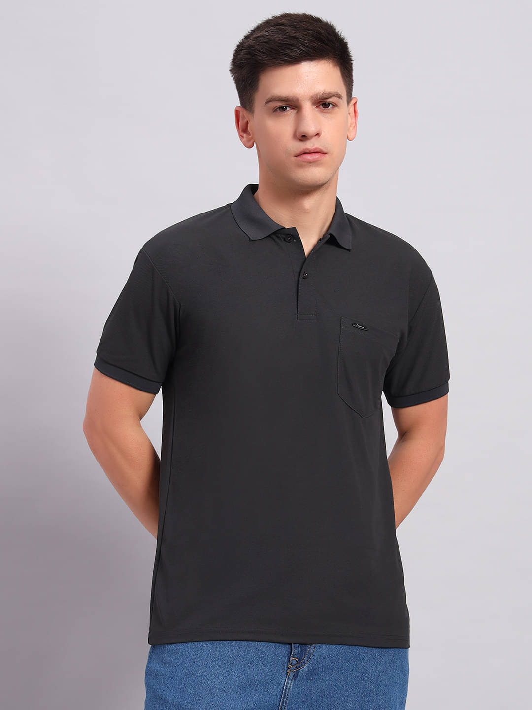 Resilience Men Polyester Slim Fit Solid Polo T Shirt ( Dark Grey ) Resilience Men Polyester Slim Fit Solid Polo T Shirt ( Dark Grey )