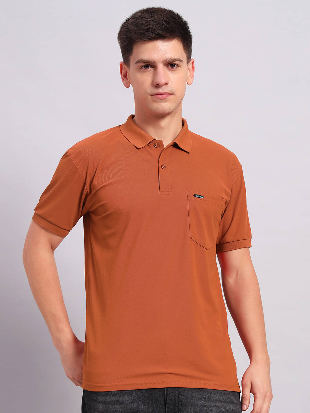     			Resilience Men Polyester Slim Fit Solid Polo T Shirt ( Orange )