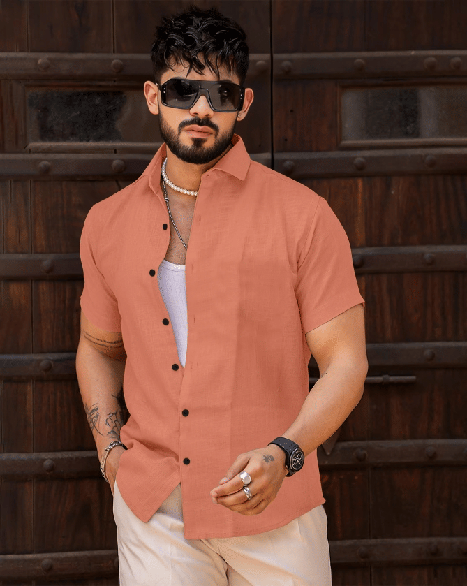 Romil Cotton Blend Regular Fit Solids Half Sleeves Men's Casual Shirt - Orange ( Pack of 1 )     			Romil Cotton Blend Regular Fit Solids Half Sleeves Men's Casual Shirt - Orange ( Pack of 1 )