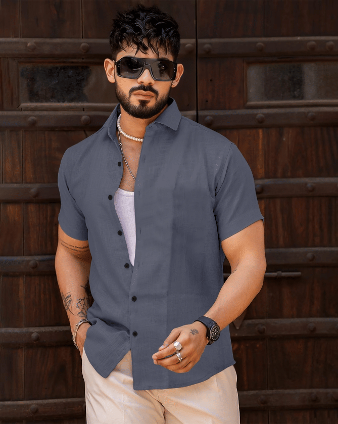 Romil Cotton Blend Regular Fit Solids Half Sleeves Men's Casual Shirt - Grey ( Pack of 1 )     			Romil Cotton Blend Regular Fit Solids Half Sleeves Men's Casual Shirt - Grey ( Pack of 1 )