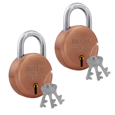 Malaikah Rose Gold Round 65 mm Padlock , Hardened Shackle , Double Locking 8 Lever , Comes with 3 Keys Pack of 2 Malaikah Rose Gold Round 65 mm Padlock , Hardened Shackle , Double Locking 8 Lever , Comes with 3 Keys Pack of 2
