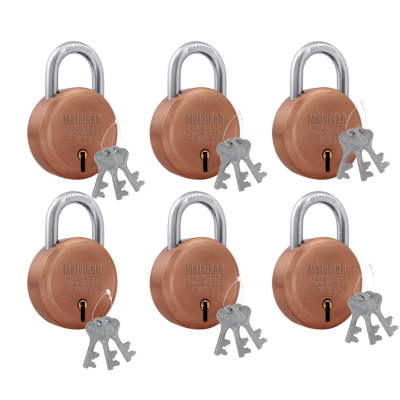 Malaikah Rose Gold Round 65 mm Padlock , Hardened Shackle , Double Locking 8 Lever , Comes with 3 Keys Pack of 6 Malaikah Rose Gold Round 65 mm Padlock , Hardened Shackle , Double Locking 8 Lever , Comes with 3 Keys Pack of 6