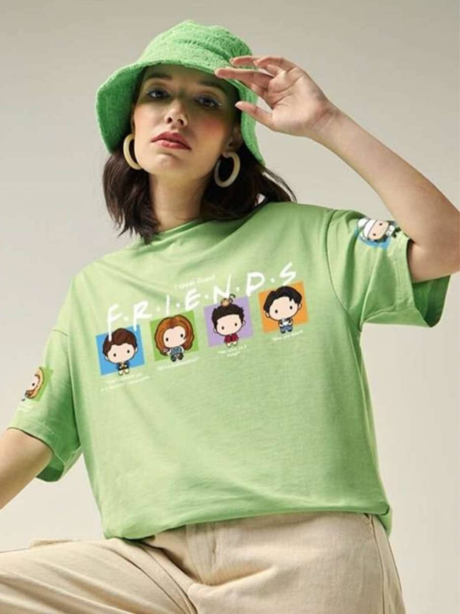 SF 33 Women Cotton Blend Printed Oversized Fit Round Neck T-Shirt ( Green ) SF 33 Women Cotton Blend Printed Oversized Fit Round Neck T-Shirt ( Green )