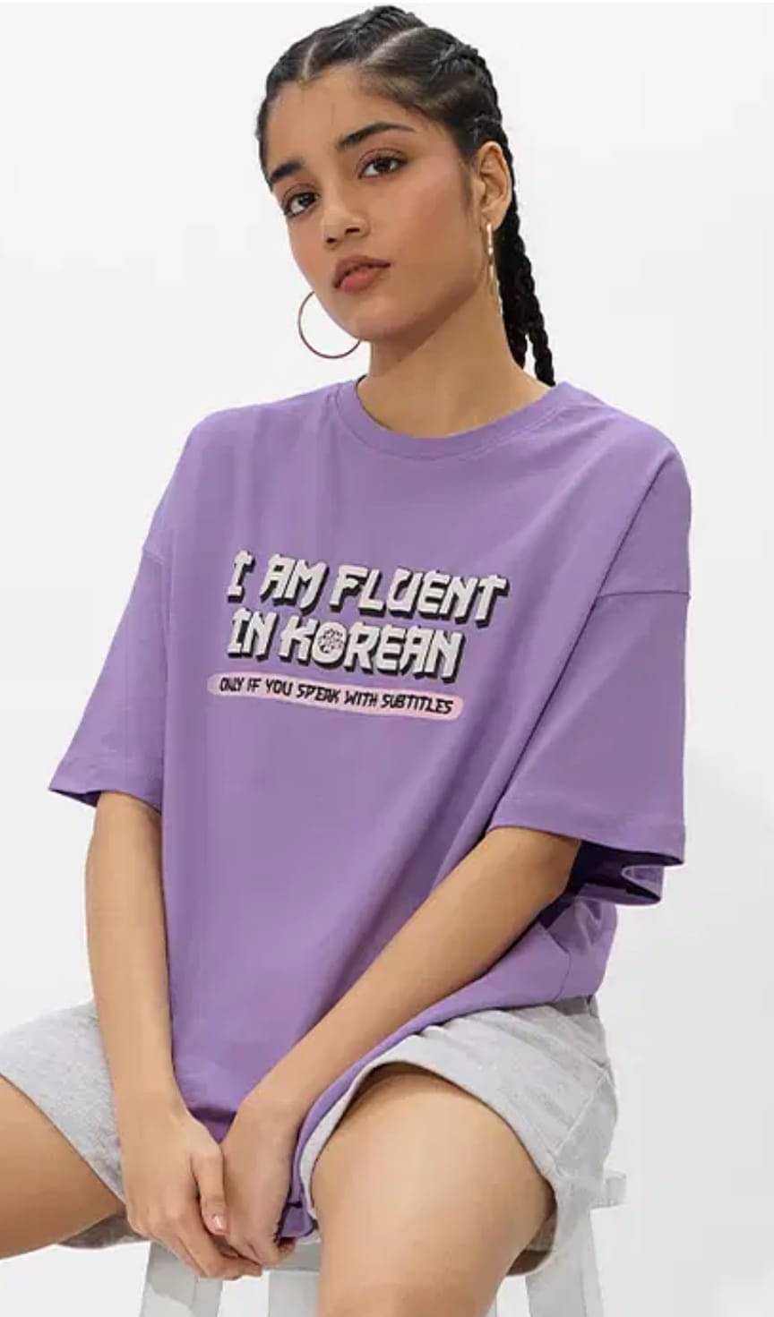 SF 33 Women Cotton Blend Printed Oversized Fit Round Neck T-Shirt ( Lavender ) SF 33 Women Cotton Blend Printed Oversized Fit Round Neck T-Shirt ( Lavender )