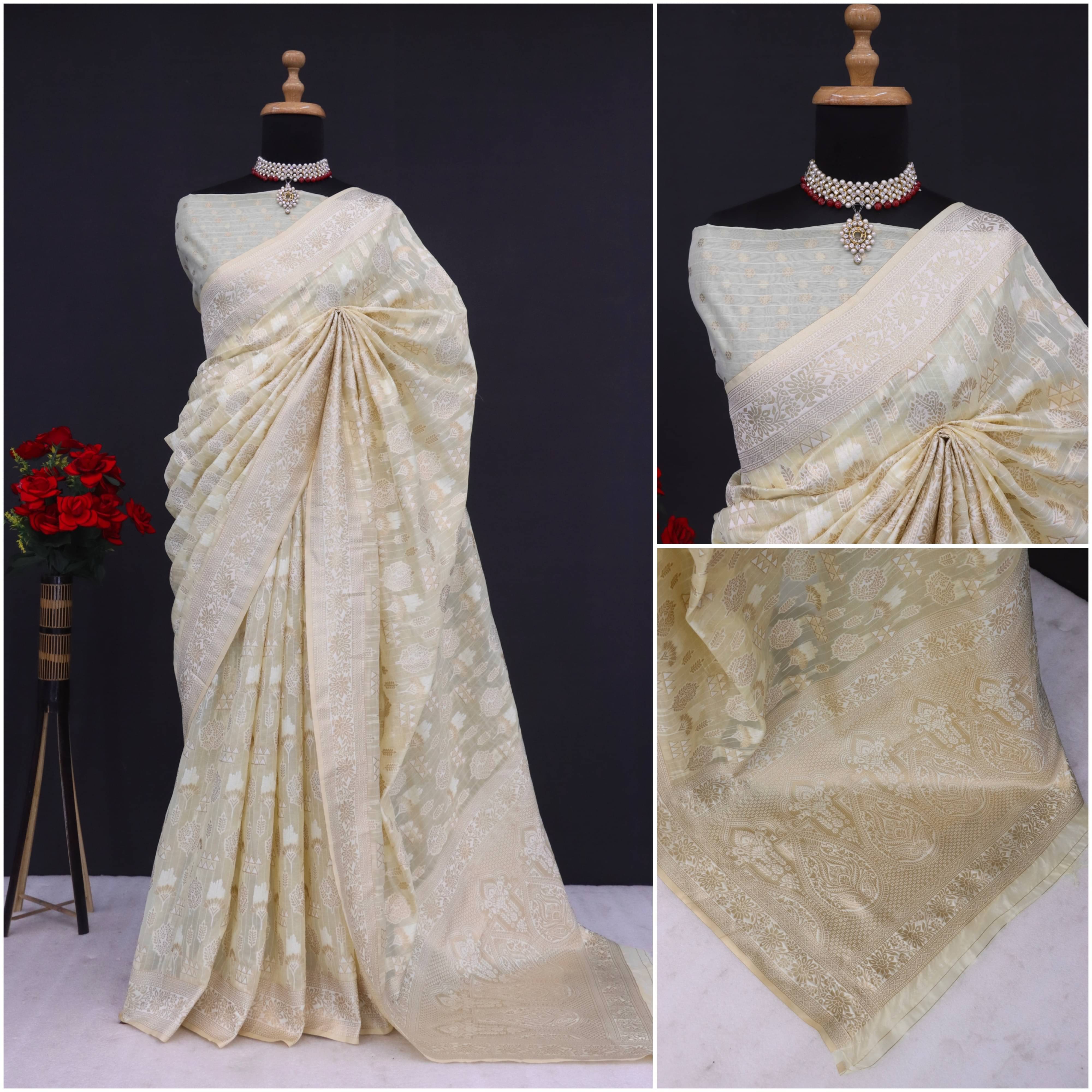     			SHRIMORI Tissue Printed Maheshwari Saree With Unstitched Blouse Piece ( Green )