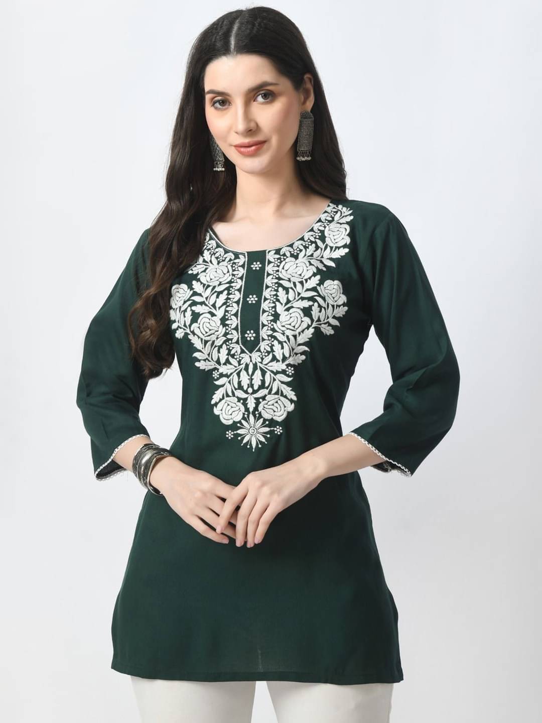     			SMASUM Women Rayon Embroidered Straight Kurti ( Green )