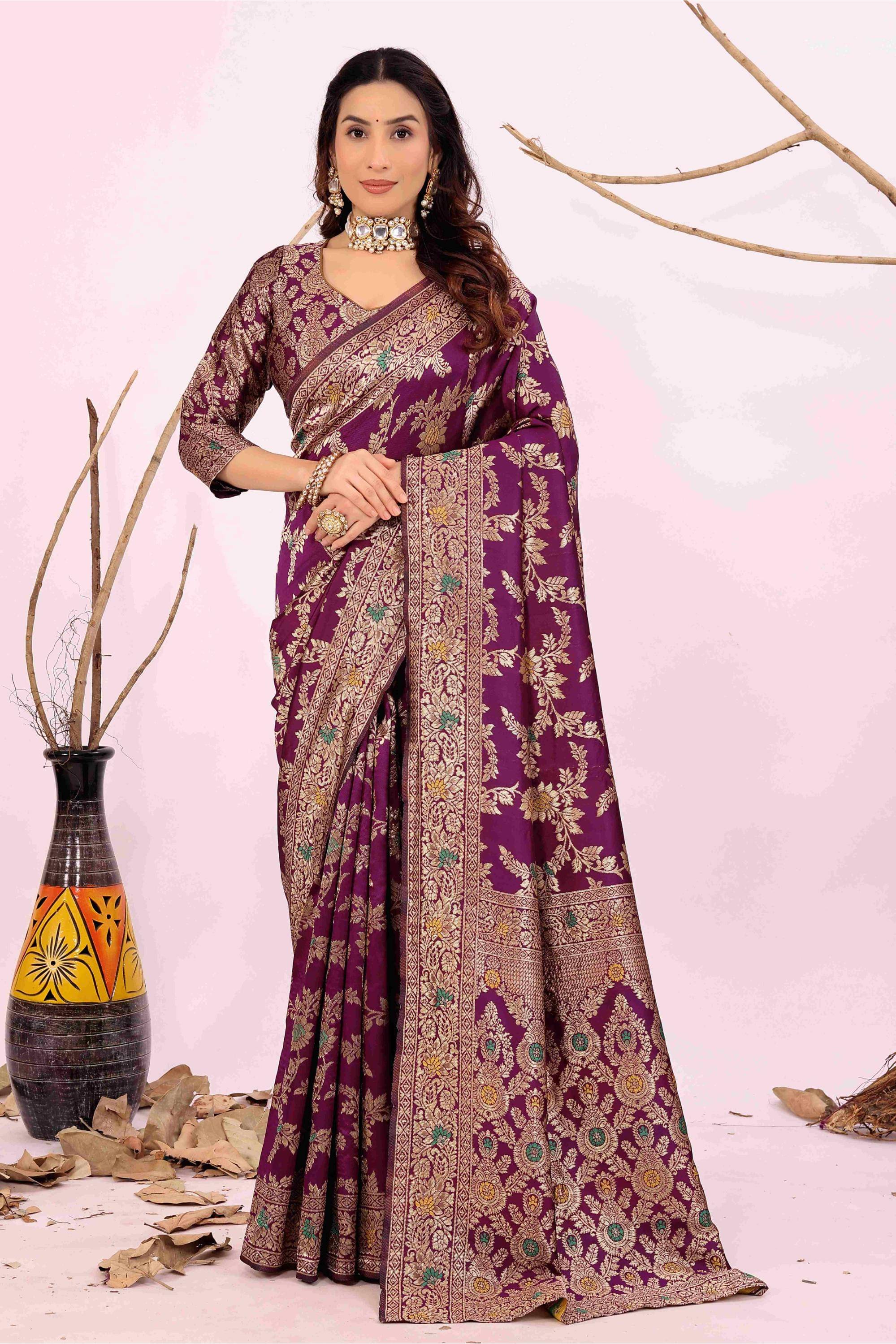     			Samai Silk Embellished Kanjeevaram Sarees With Unstitched Blouse Piece ( Wine )