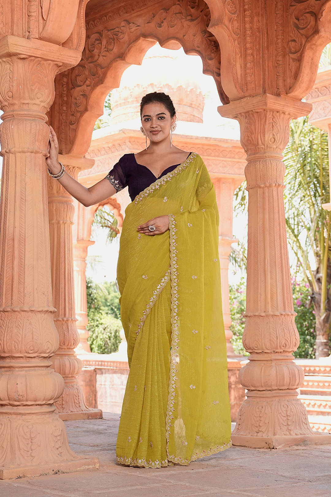 Sanjana Silk Chanderi Solid Maheshwari Saree With Unstitched Blouse Piece ( Yellow ) Sanjana Silk Chanderi Solid Maheshwari Saree With Unstitched Blouse Piece ( Yellow )