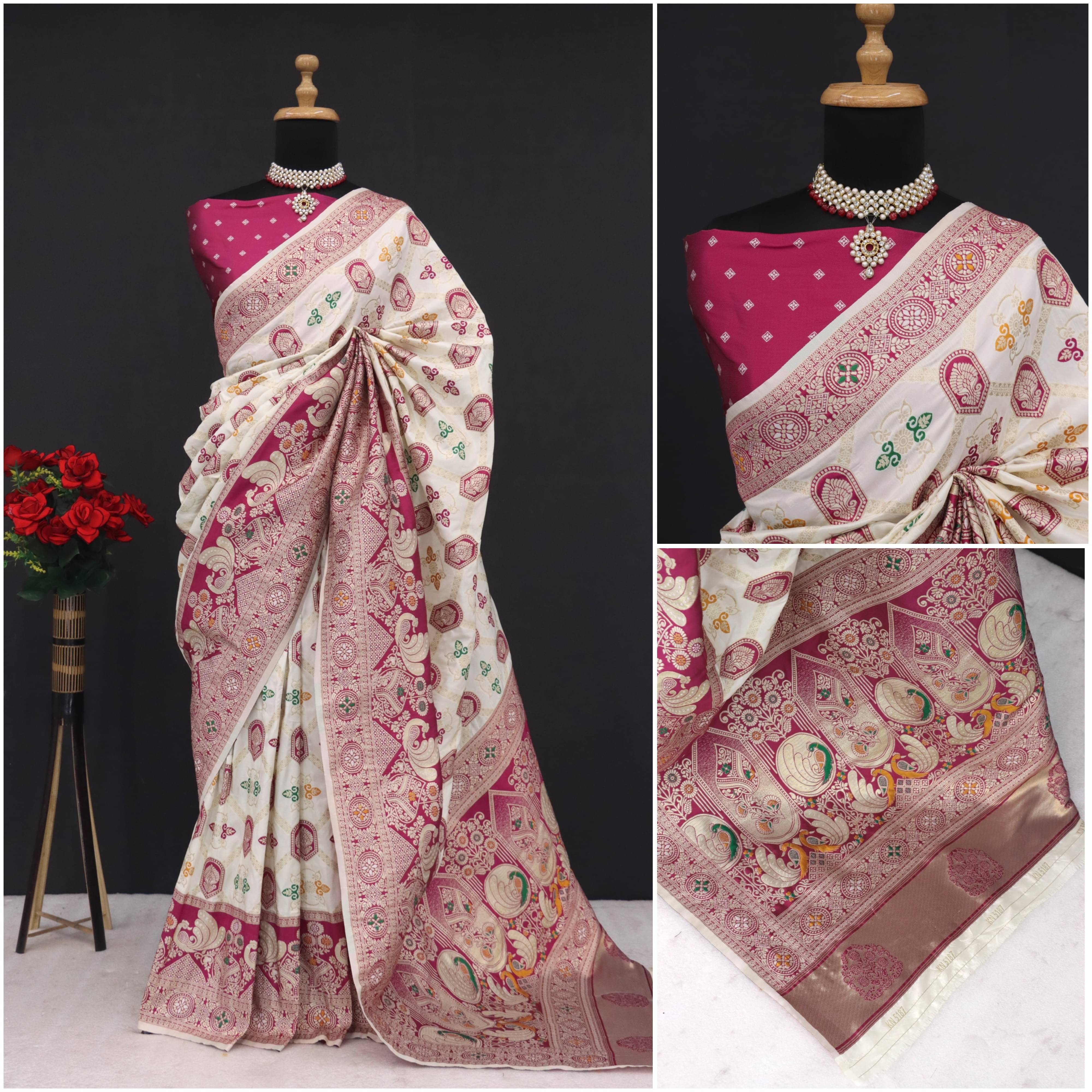 Sanjana Silks Silk Blend Embellished Banarasi saree With Unstitched Blouse Piece ( Wine ) Sanjana Silks Silk Blend Embellished Banarasi saree With Unstitched Blouse Piece ( Wine )