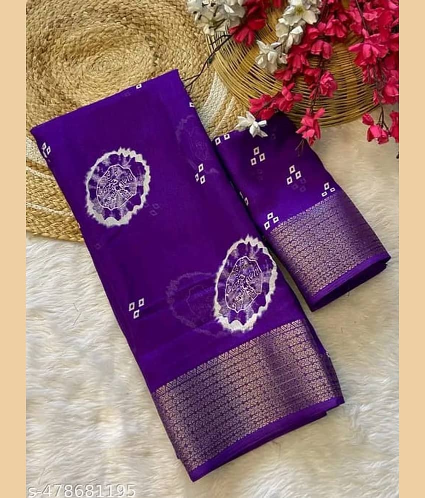 Sanwariya Silks Cotton Silk Printed Bandhani Sarees With Unstitched Blouse Piece ( Purple ) - Sarees | Buy online on ZillyBuy