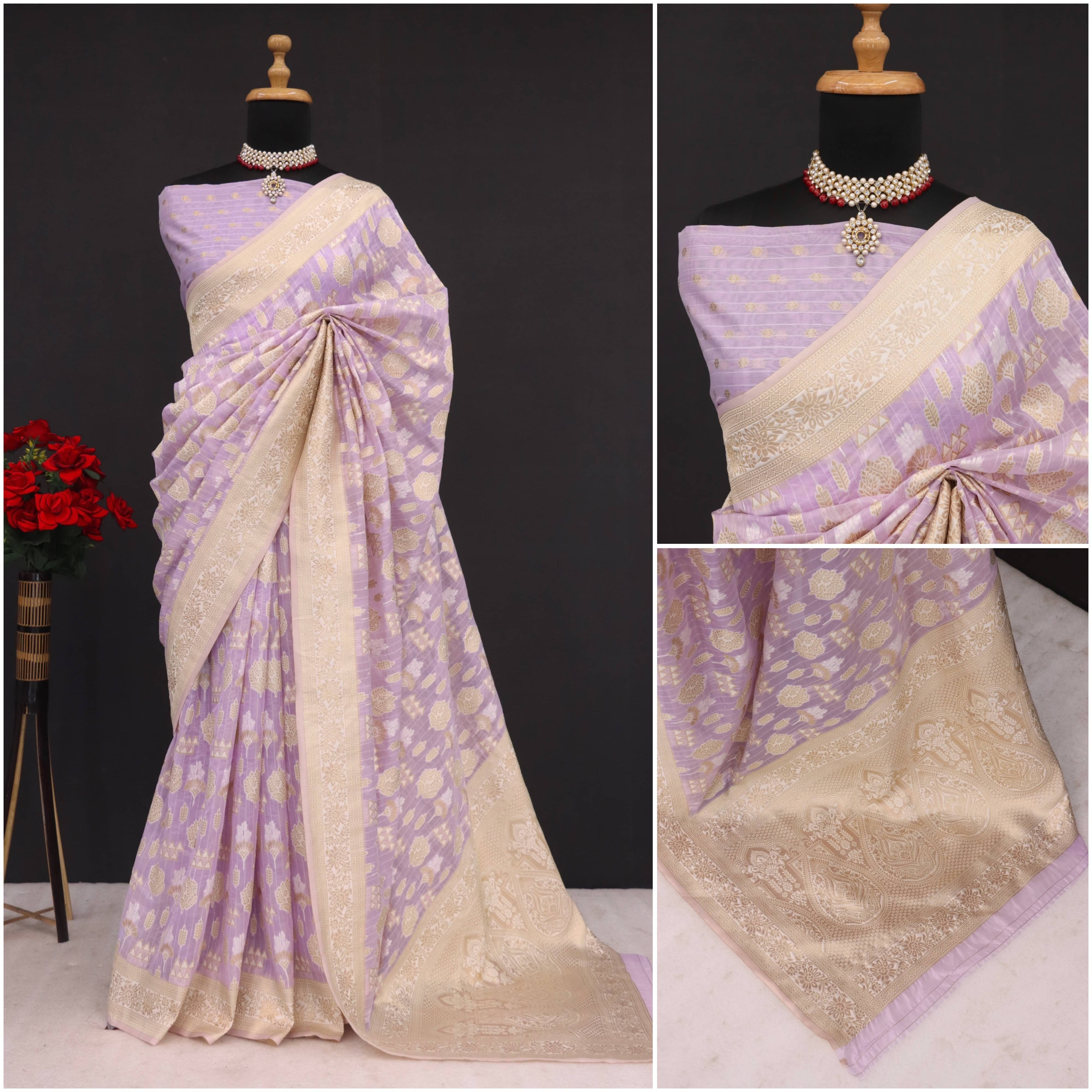     			Sanwariya Silks Tissue Printed Maheshwari Saree With Unstitched Blouse Piece ( Lavender )
