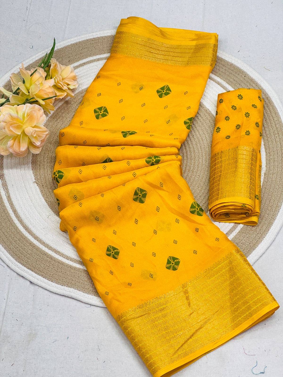 Sitanjali Cotton Silk Printed Bandhani Sarees With Unstitched Blouse Piece ( Yellow )     			Sitanjali Cotton Silk Printed Bandhani Sarees With Unstitched Blouse Piece ( Yellow )