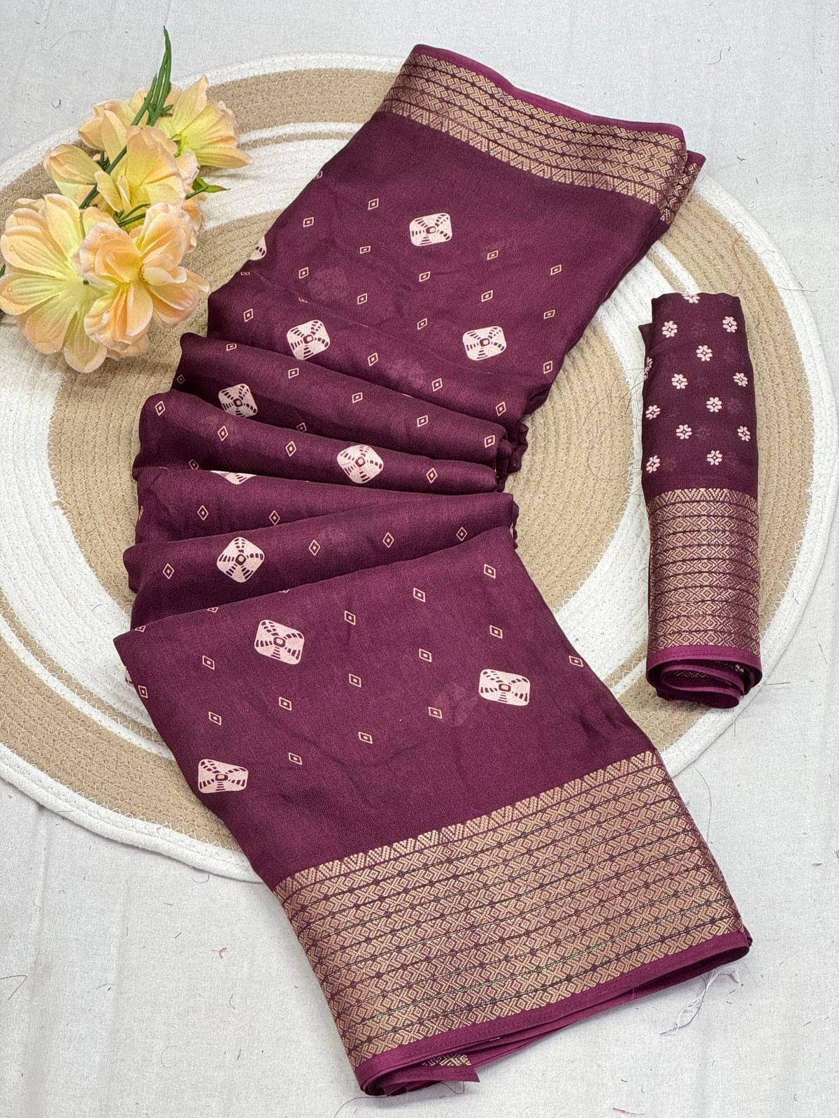     			Sitanjali Cotton Silk Printed Bandhani Sarees With Unstitched Blouse Piece ( Wine )