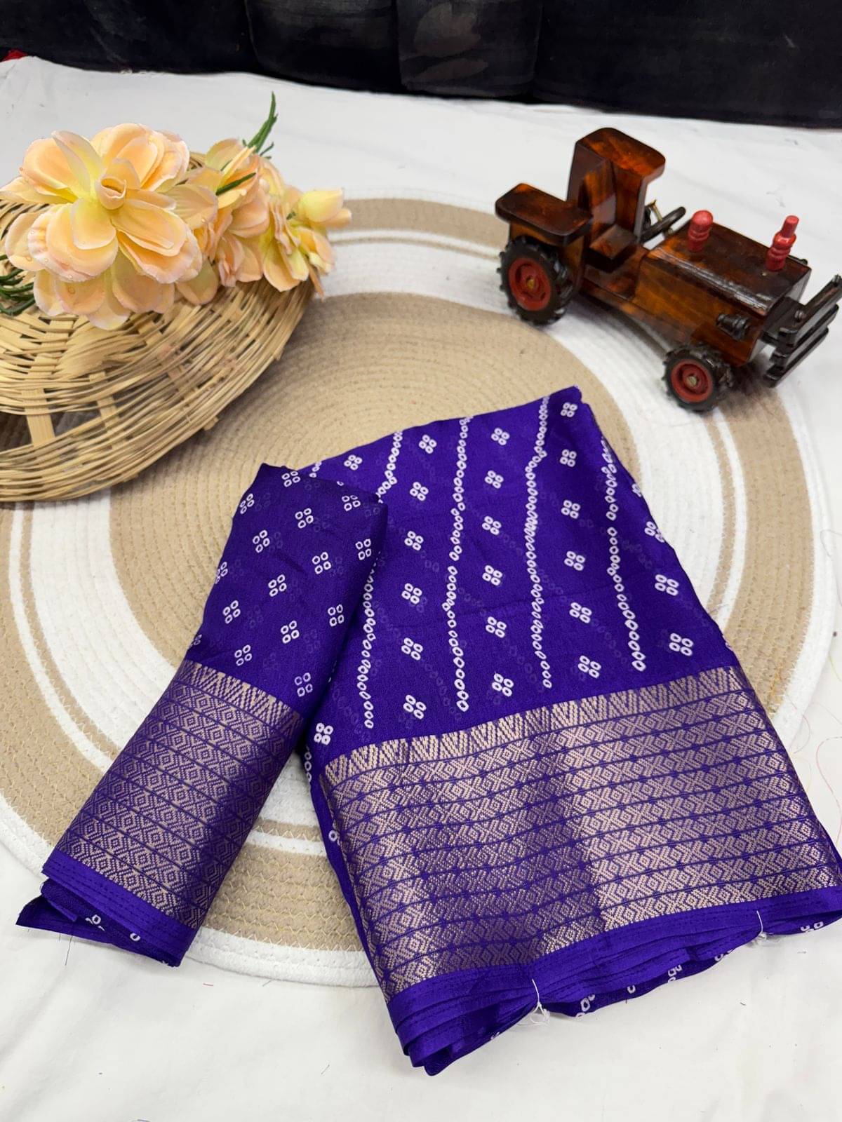 Sitanjali Cotton Silk Printed Bandhani Sarees With Unstitched Blouse Piece ( Purple )     			Sitanjali Cotton Silk Printed Bandhani Sarees With Unstitched Blouse Piece ( Purple )