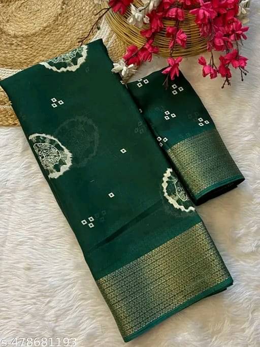     			Sitanjali Lifestyle Cotton Silk Dyed Bandhani Sarees With Unstitched Blouse Piece ( Green )