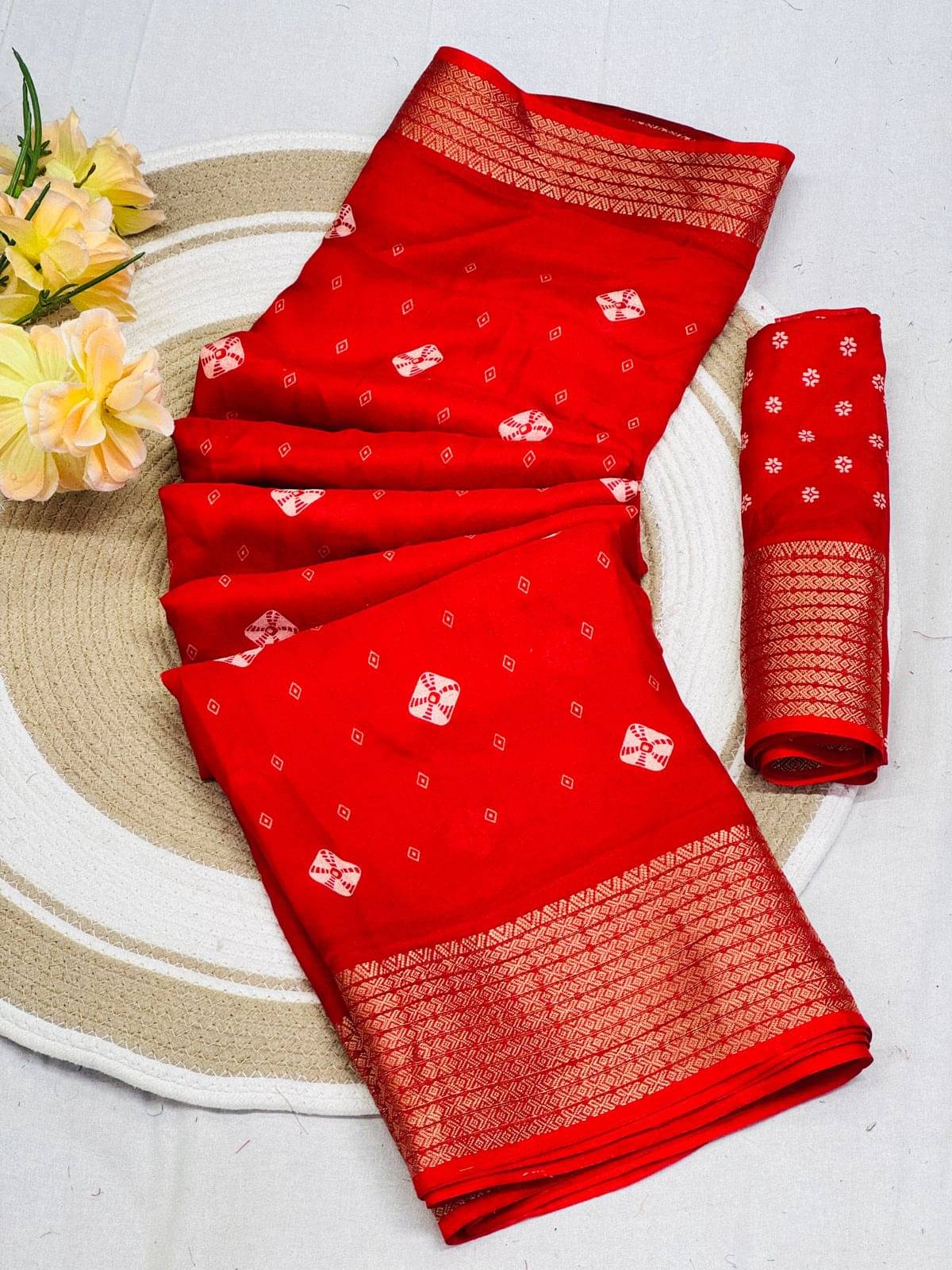 Sitanjali Lifestyle Cotton Silk Dyed Bandhani Sarees With Unstitched Blouse Piece ( Red ) Sitanjali Lifestyle Cotton Silk Dyed Bandhani Sarees With Unstitched Blouse Piece ( Red )