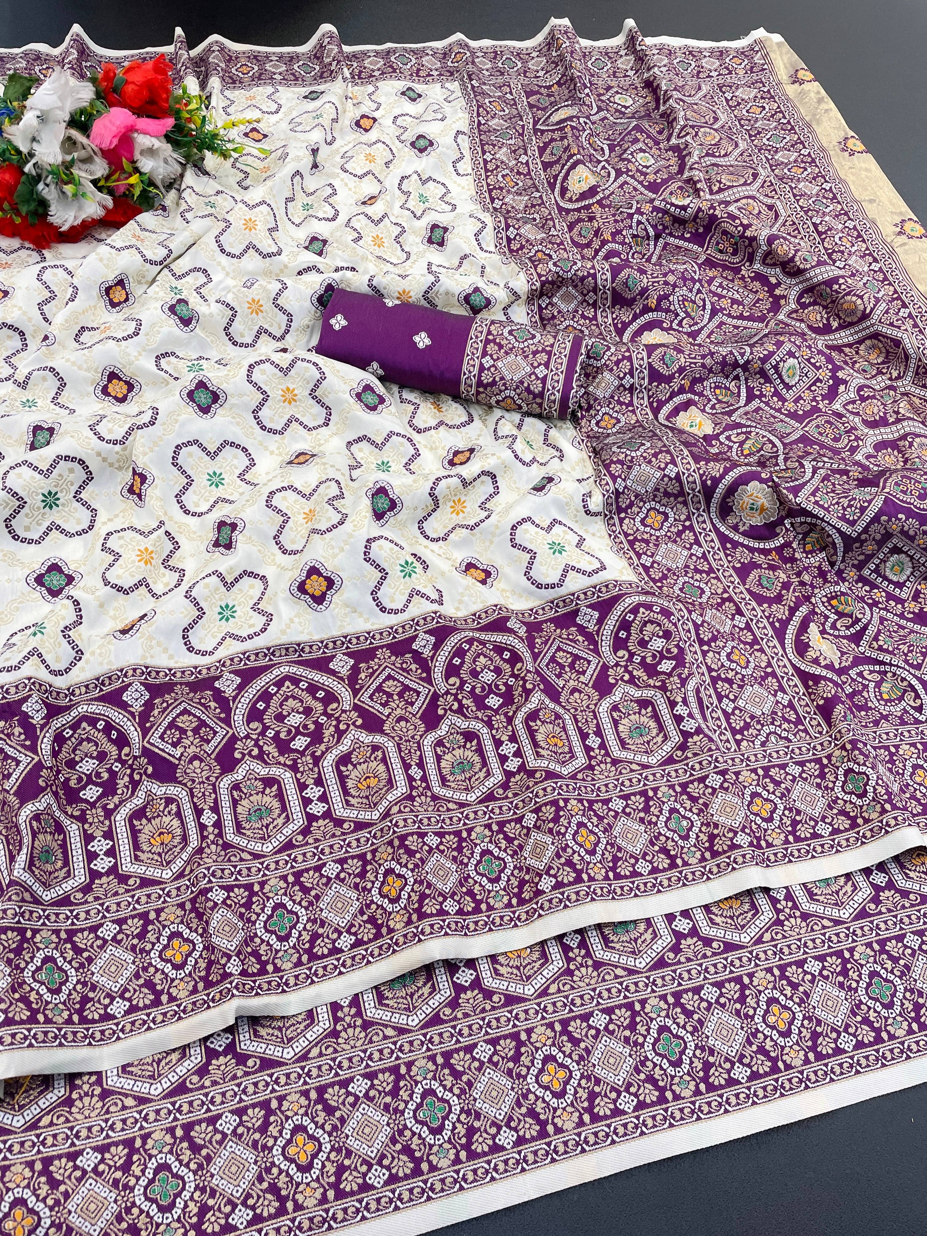 Sitanjali Silk Blend Printed Banarasi saree With Unstitched Blouse Piece ( Purple ) Sitanjali Silk Blend Printed Banarasi saree With Unstitched Blouse Piece ( Purple )