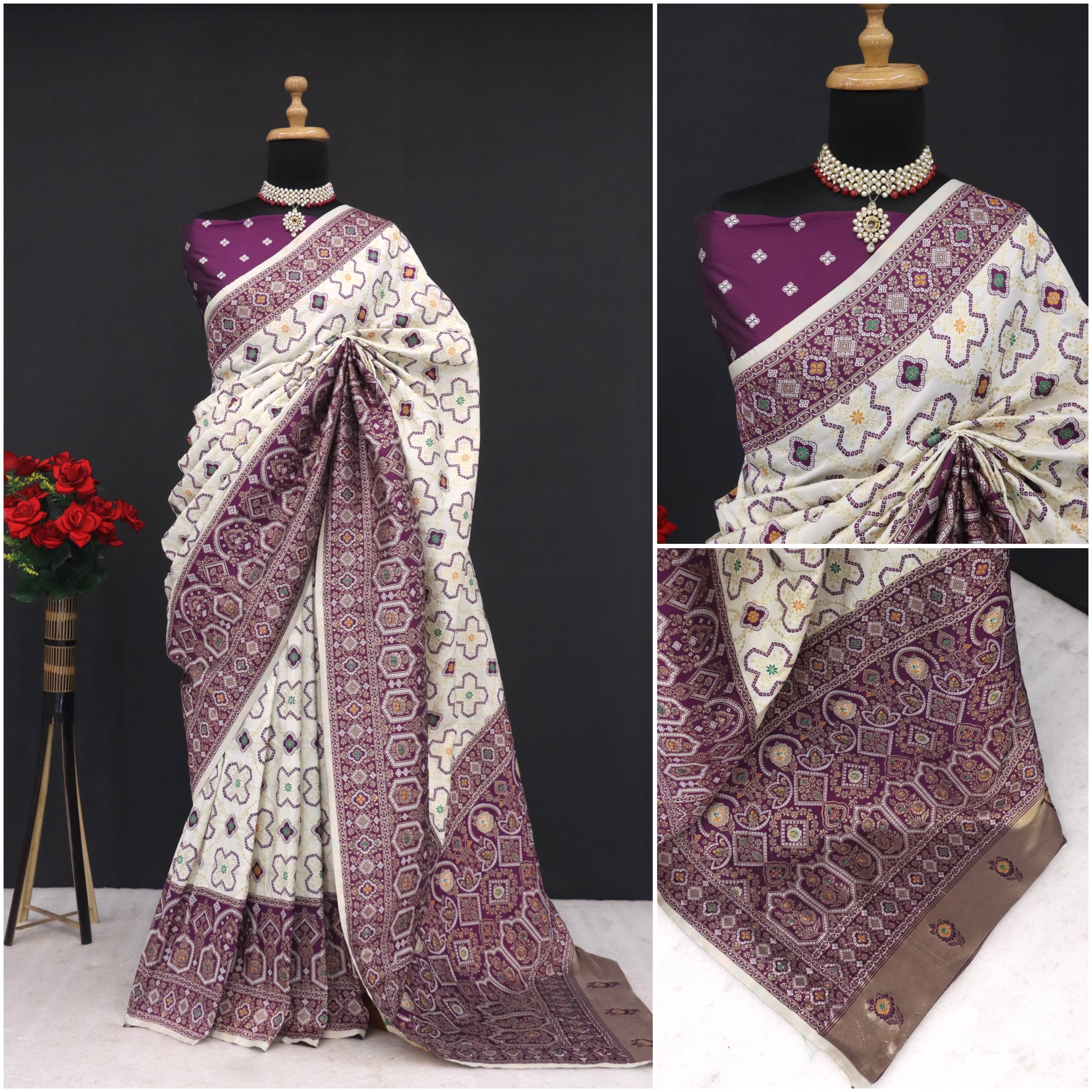     			Sitanjali Silk Blend Printed Banarasi saree With Unstitched Blouse Piece ( Green )