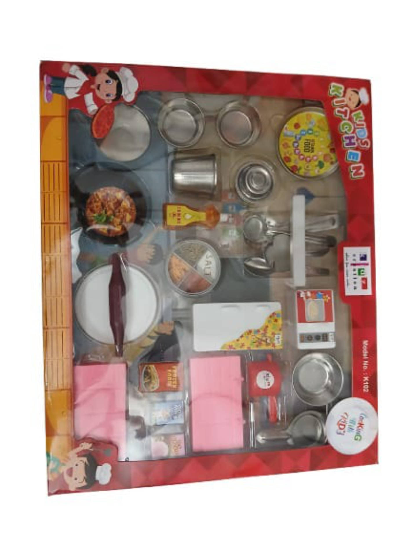     			Steel Kitchen Set Toys for Kids, Role Playing Kitchen Set of Stainless Steel with Wooden Chakla Belan Set, Master Chef Role Playing Kitchen Set
