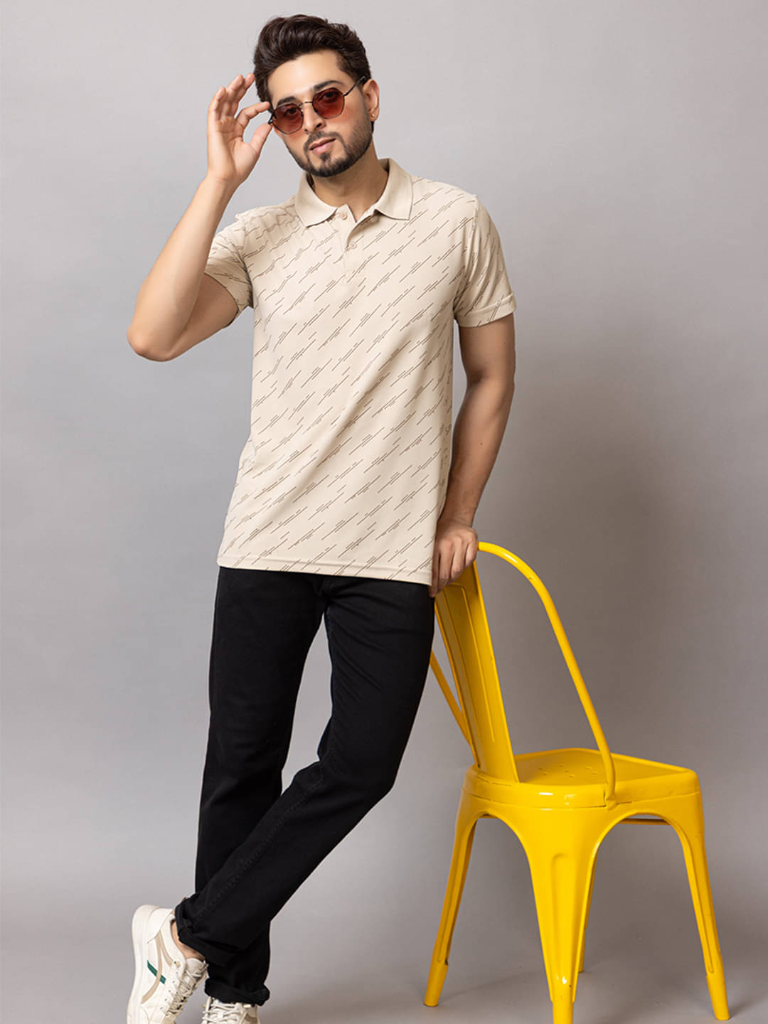     			TRIUS Men Cotton Blend Regular Fit Printed Polo T Shirt ( Beige )