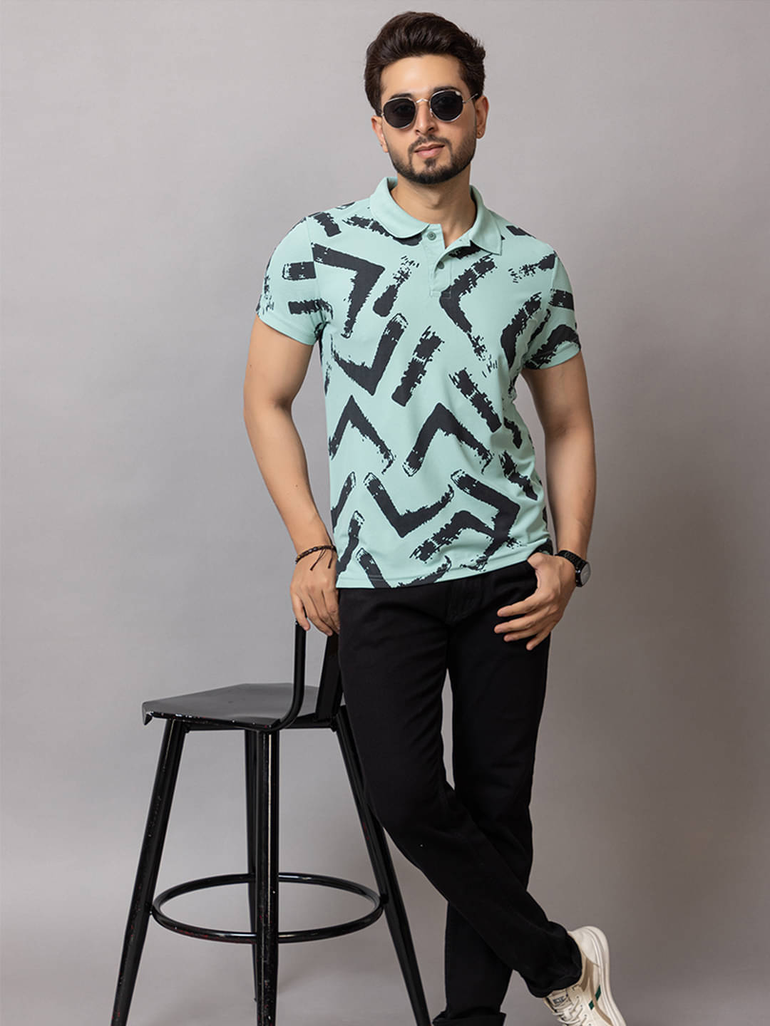 TRIUS Men Cotton Blend Regular Fit Printed Polo T Shirt ( Aqua ) TRIUS Men Cotton Blend Regular Fit Printed Polo T Shirt ( Aqua )
