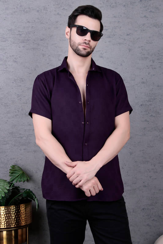     			Tater Garments Polyester Regular Fit Dyed Half Sleeves Men's Casual Shirt - Purple ( Pack of 1 )