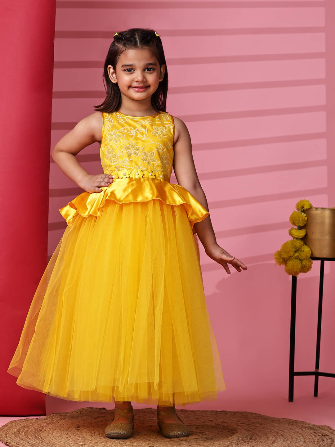     			Toy Balloon Kids Net Gown For Baby Girls ( Pack of 1 , Yellow )