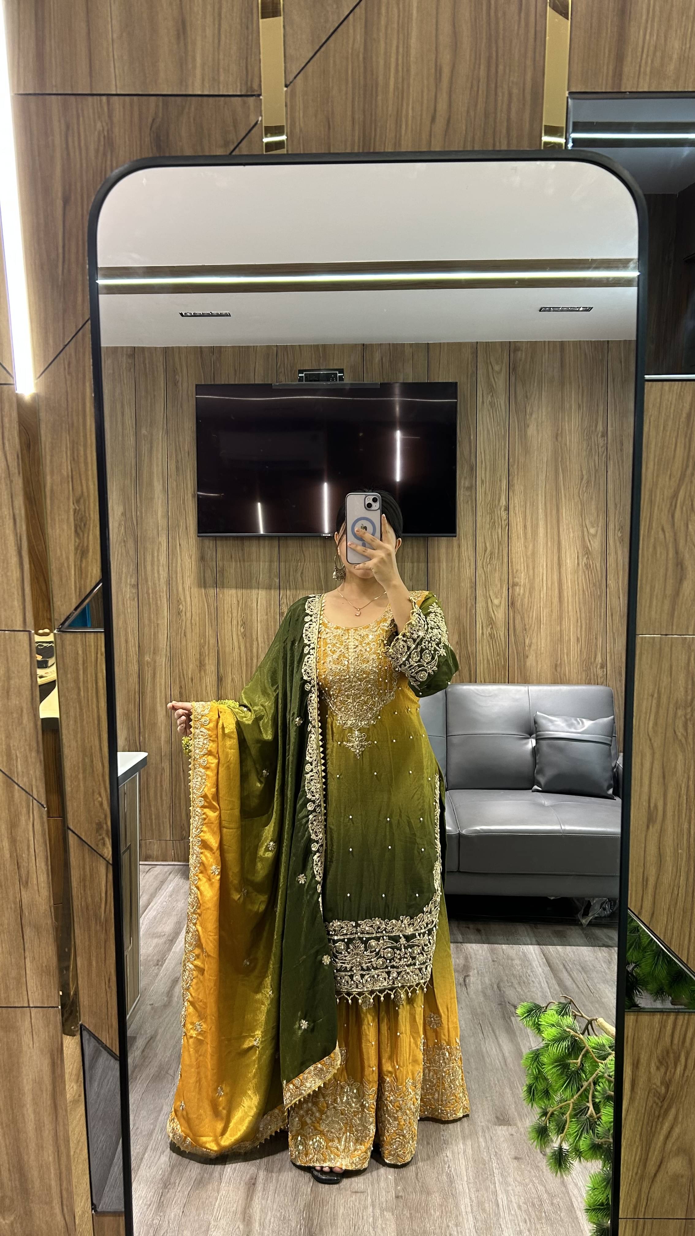     			Trijal Fab Women Chiffon Embroidered Straight Kurti With Sharara And Gharara ( Yellow )