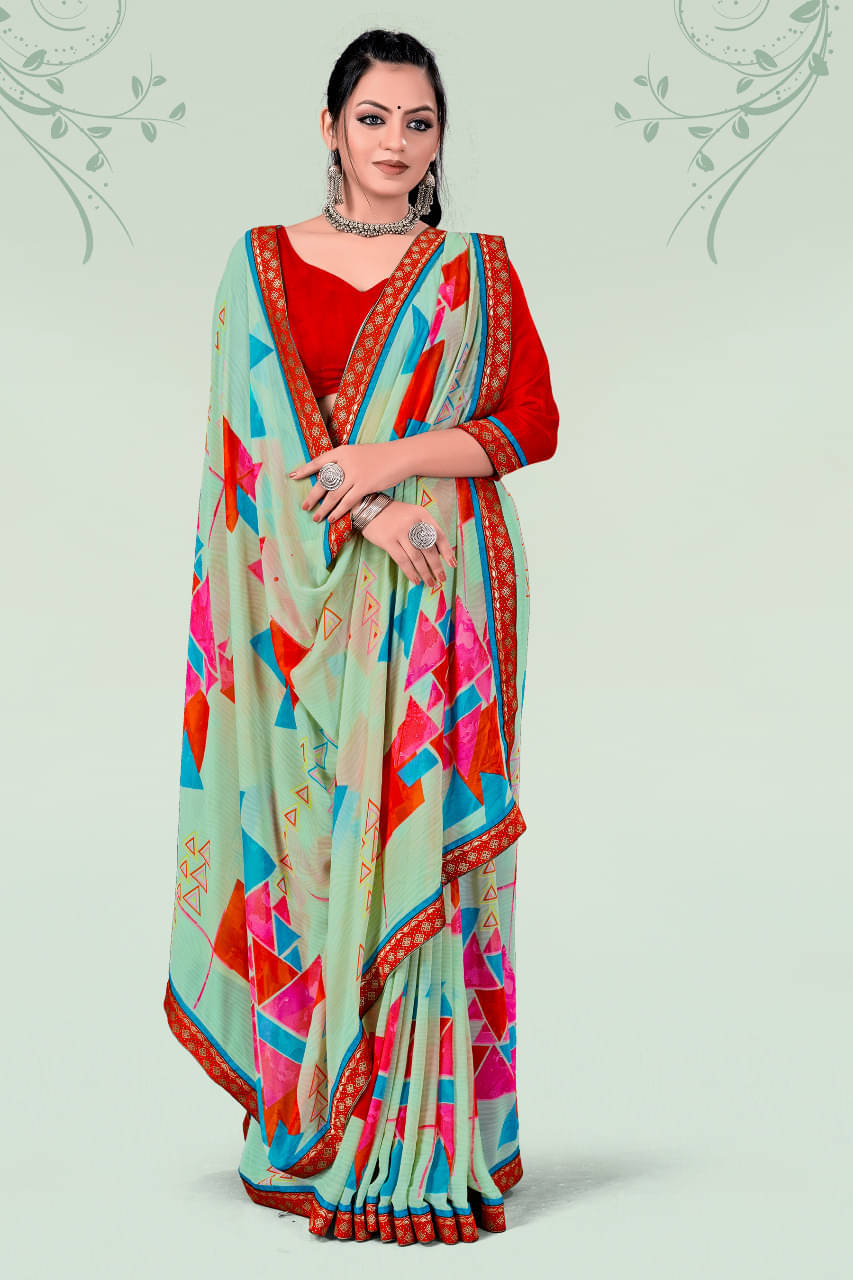     			VAANISRI Georgette Printed Paithani Sarees With Unstitched Blouse Piece ( Sea Green )