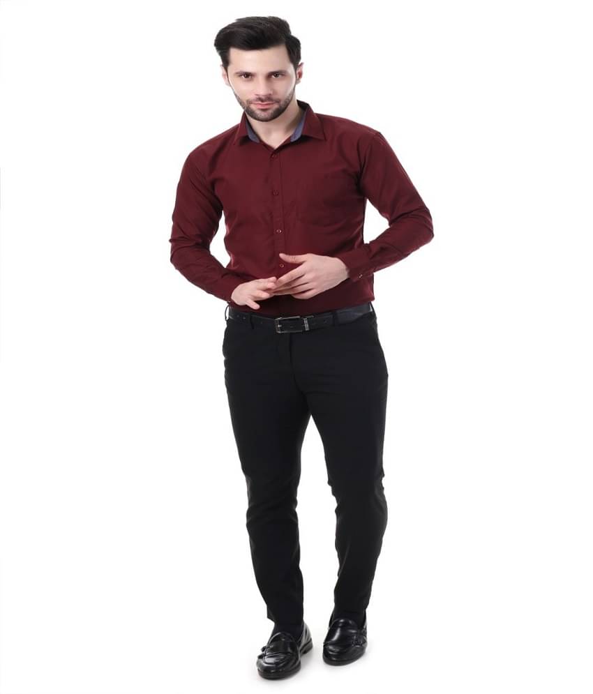     			XJARVIS Cotton Blend Slim Fit Full Sleeves Men's Formal Shirt - Maroon ( Pack of 1 )