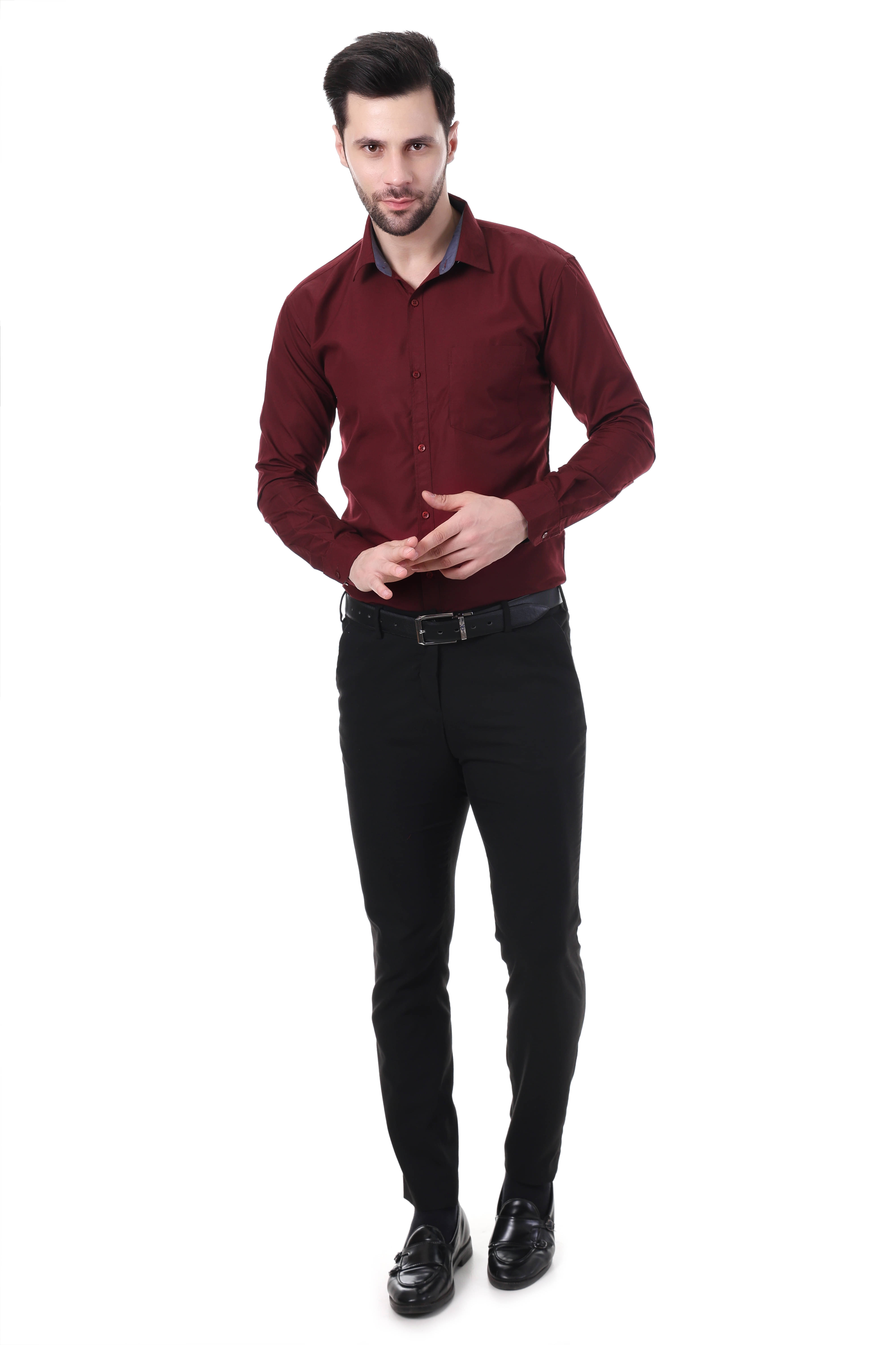     			XJARVIS Cotton Blend Slim Fit Full Sleeves Men's Formal Shirt - Maroon ( Pack of 1 )