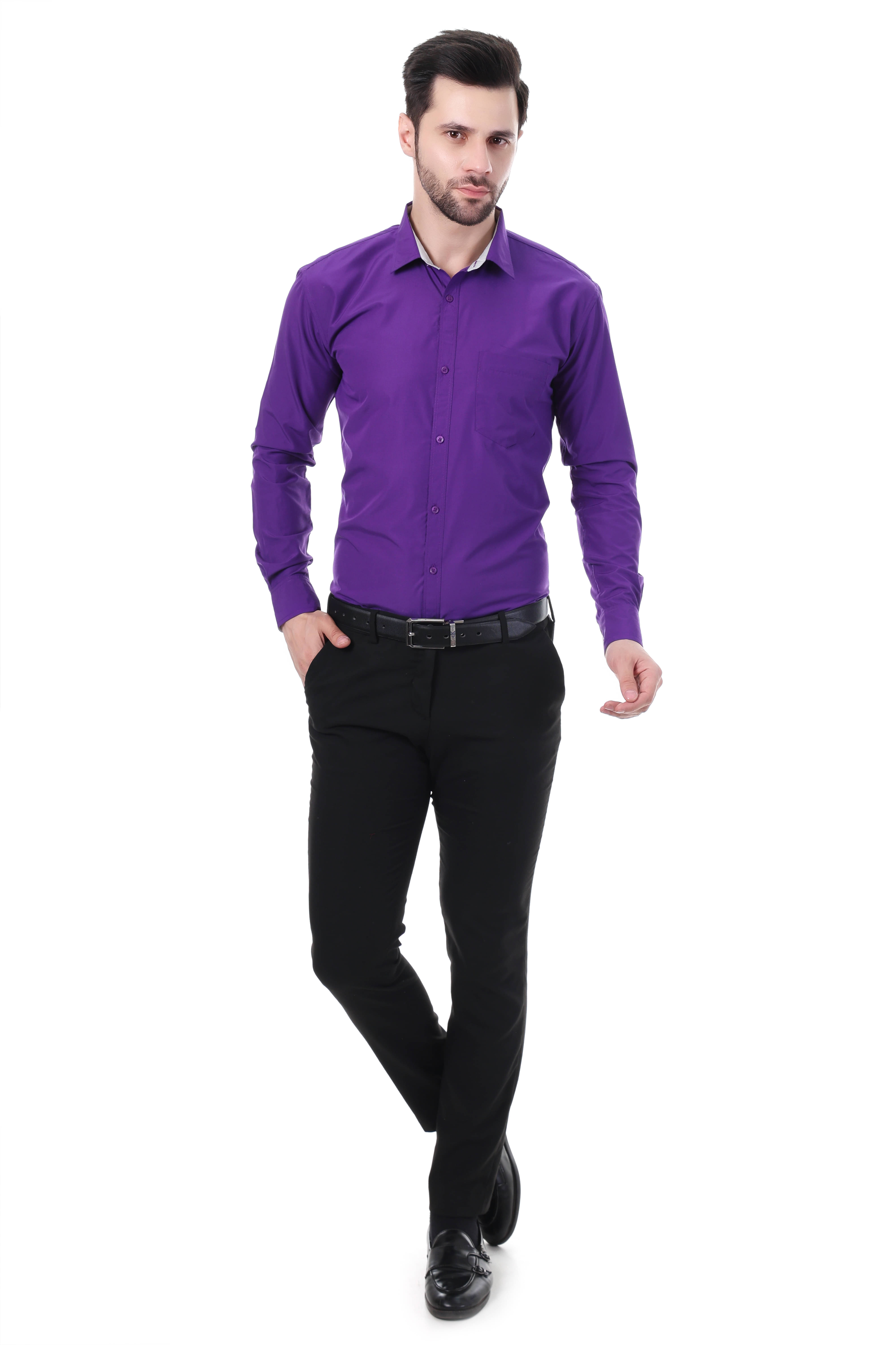     			XJARVIS Cotton Blend Slim Fit Full Sleeves Men's Formal Shirt - Purple ( Pack of 1 )