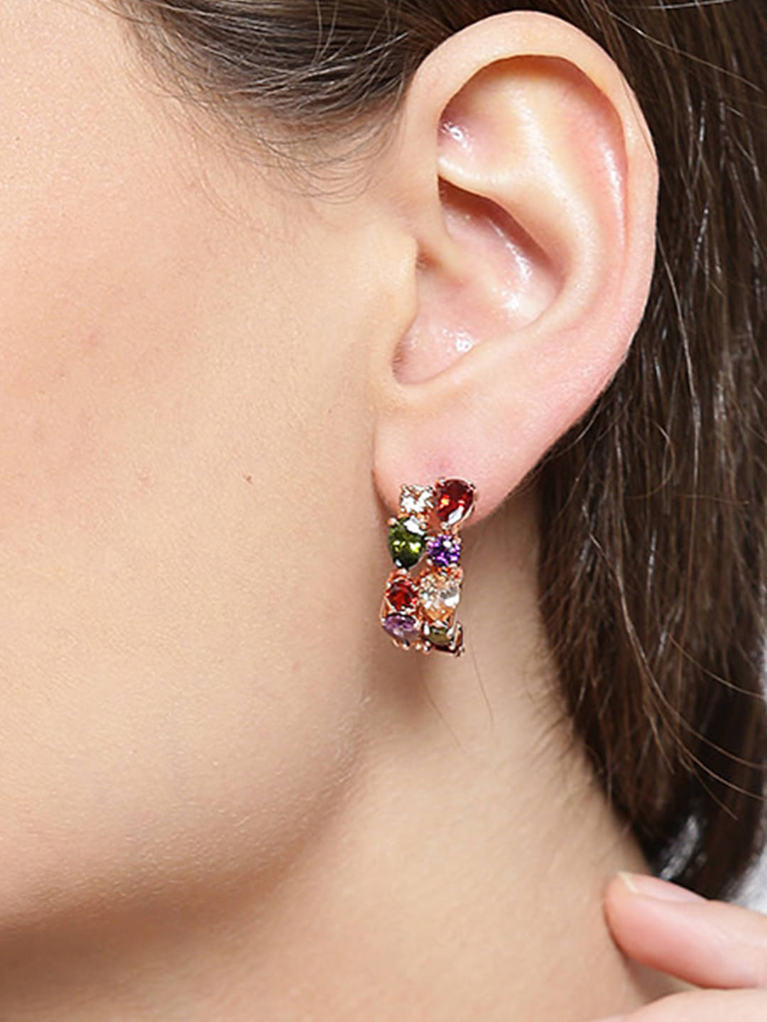     			YOUBELLA Multicolor Huggies Earrings ( Pack of 1 )