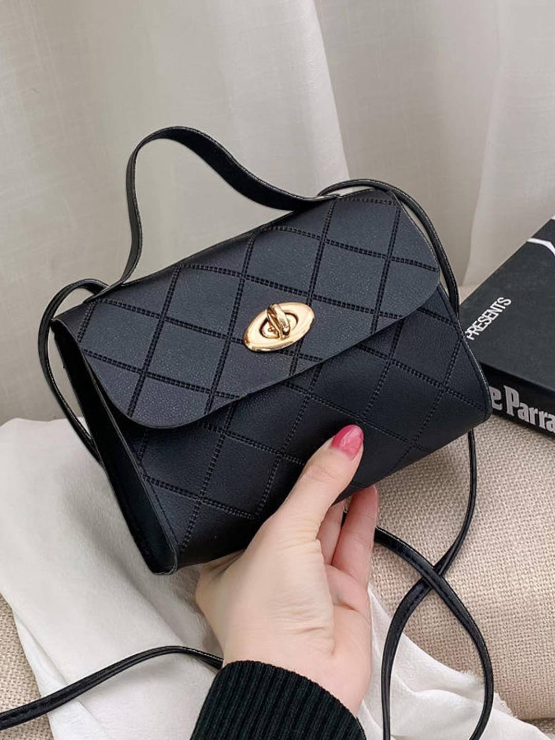     			gufrina Sling Bag PU Set of 1 ( Black )