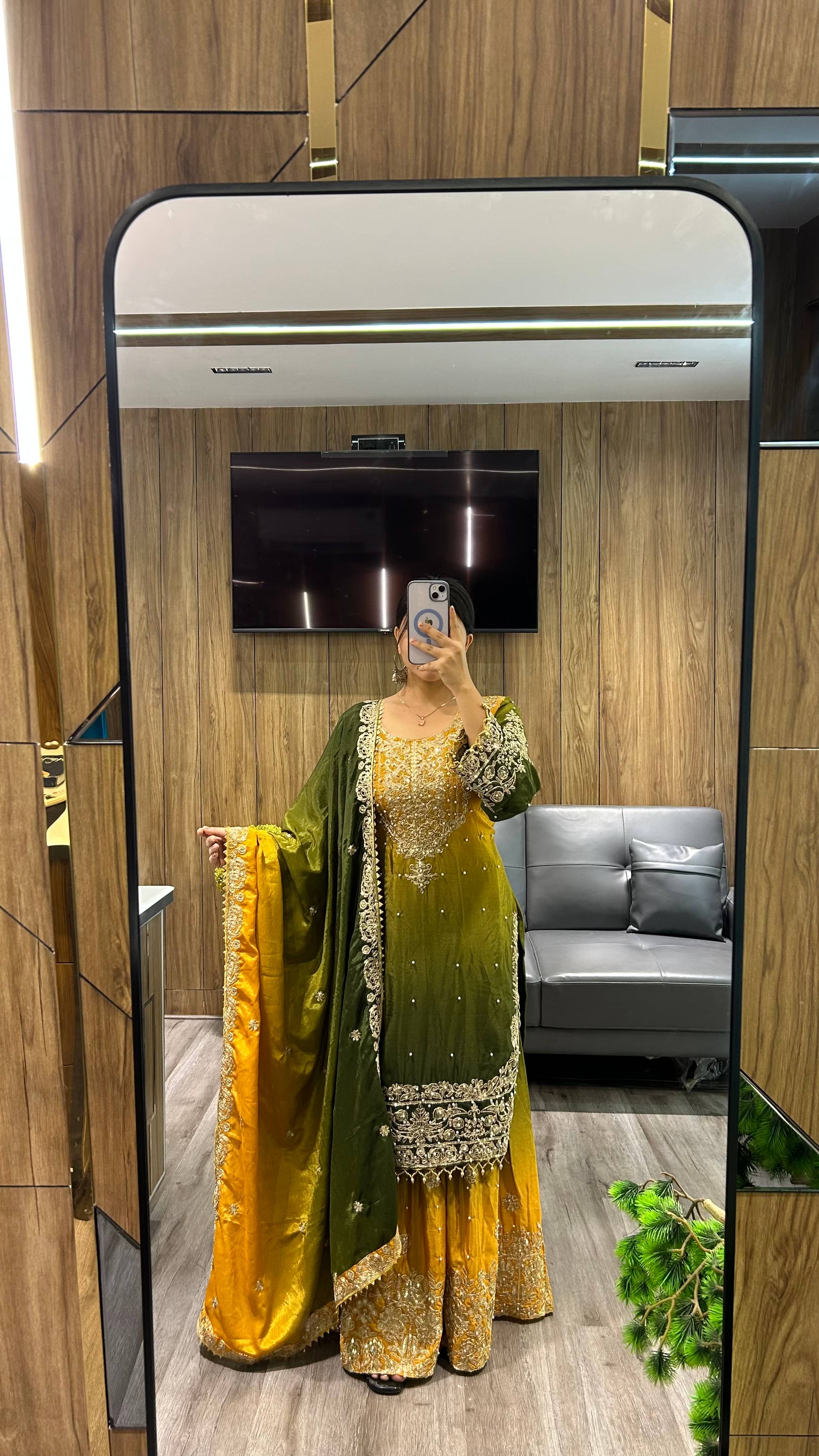     			kedar fab Women Chiffon Embroidered Straight Kurti With Sharara And Gharara ( Yellow )