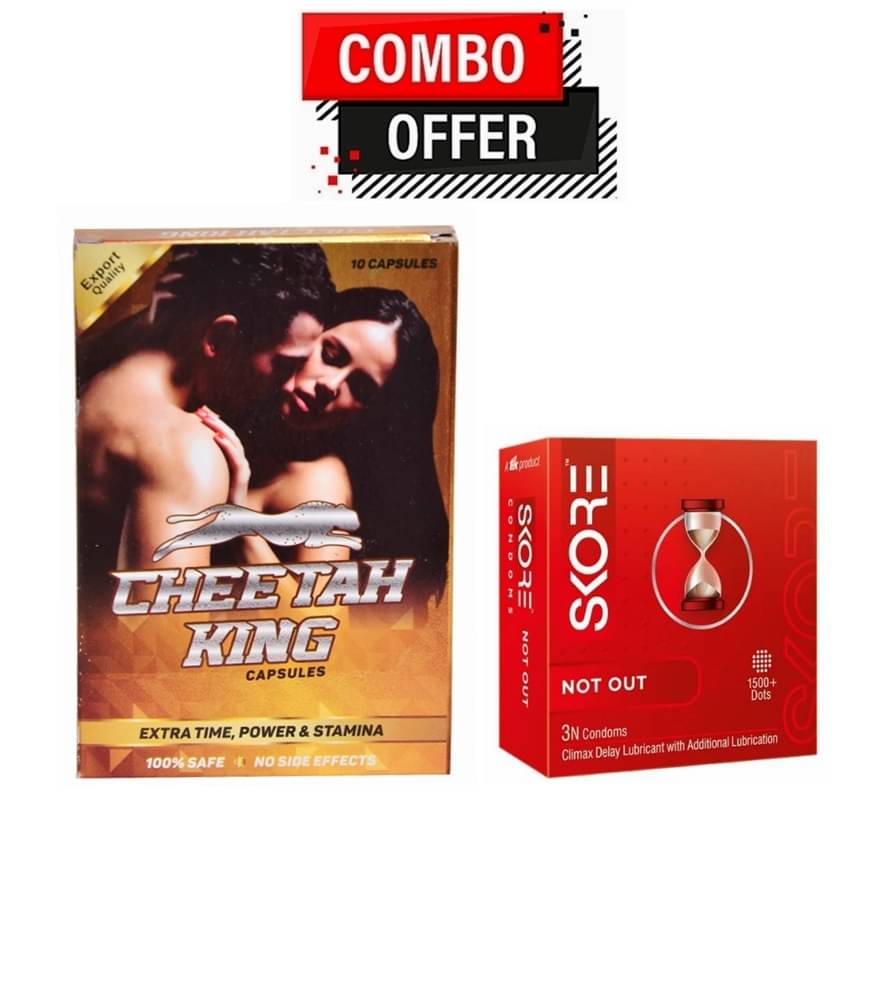 Dr. Chopra Cheetah King Capsule 10no.s & Skore NotOut 3Condoms 1500+Dots Pack of 2 Dr. Chopra Cheetah King Capsule 10no.s & Skore NotOut 3Condoms 1500+Dots Pack of 2