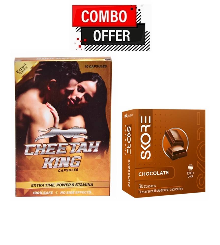 Dr. Chopra Cheetah King Capsule 10no.s & Skore Chocolate 3Condoms 1500+Dots Pack of 2 Dr. Chopra Cheetah King Capsule 10no.s & Skore Chocolate 3Condoms 1500+Dots Pack of 2