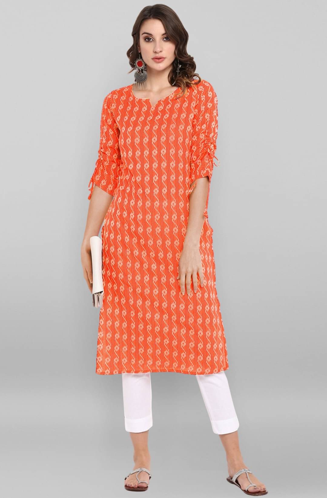     			rixry Women Cotton Printed Straight Kurti ( Orange )