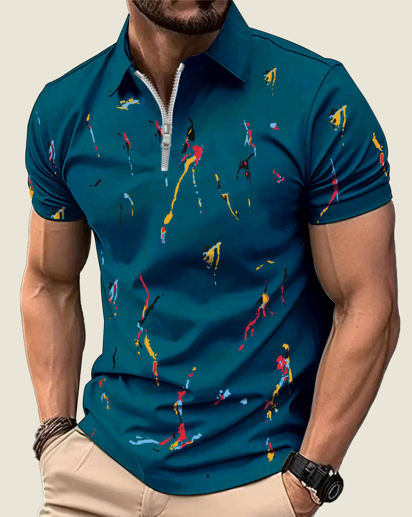     			AOOSH Men Cotton Blend Regular Fit Printed Polo T Shirt ( Teal Blue )