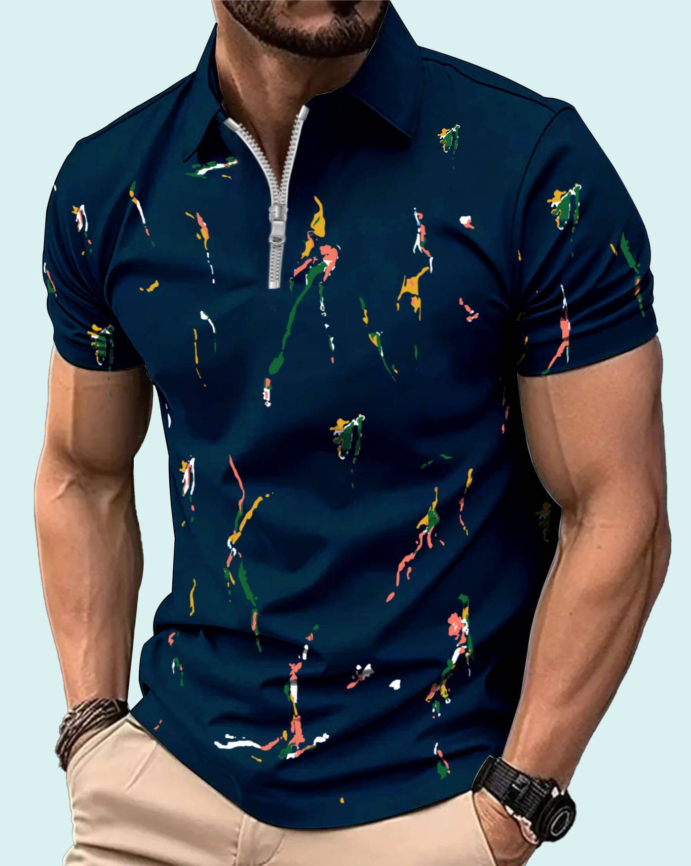 AOOSH Men Cotton Blend Regular Fit Printed Polo T Shirt ( Blue ) AOOSH Men Cotton Blend Regular Fit Printed Polo T Shirt ( Blue )
