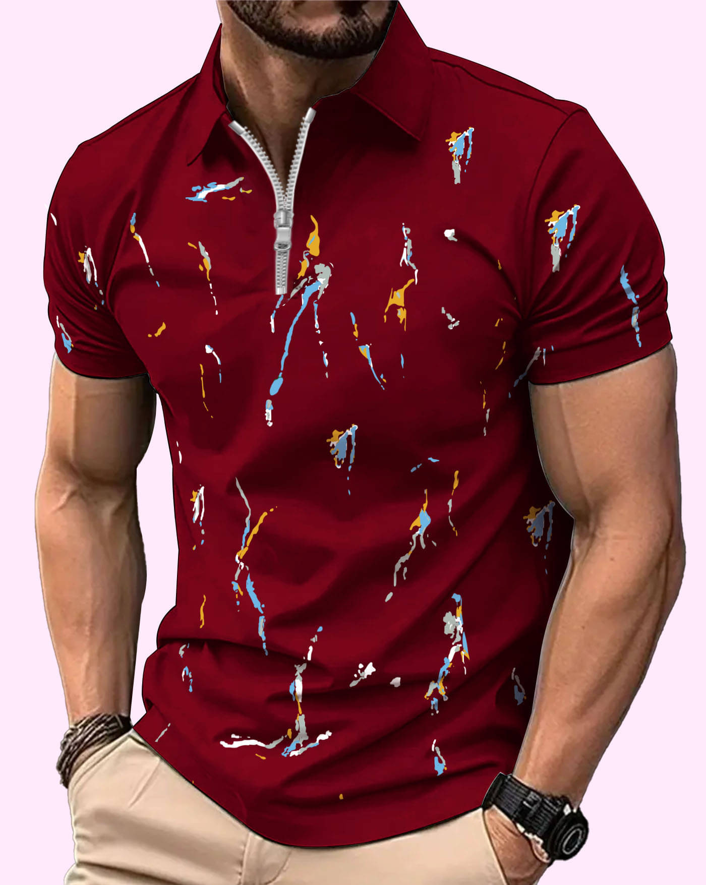     			AOOSH Men Cotton Blend Regular Fit Printed Polo T Shirt ( Maroon )