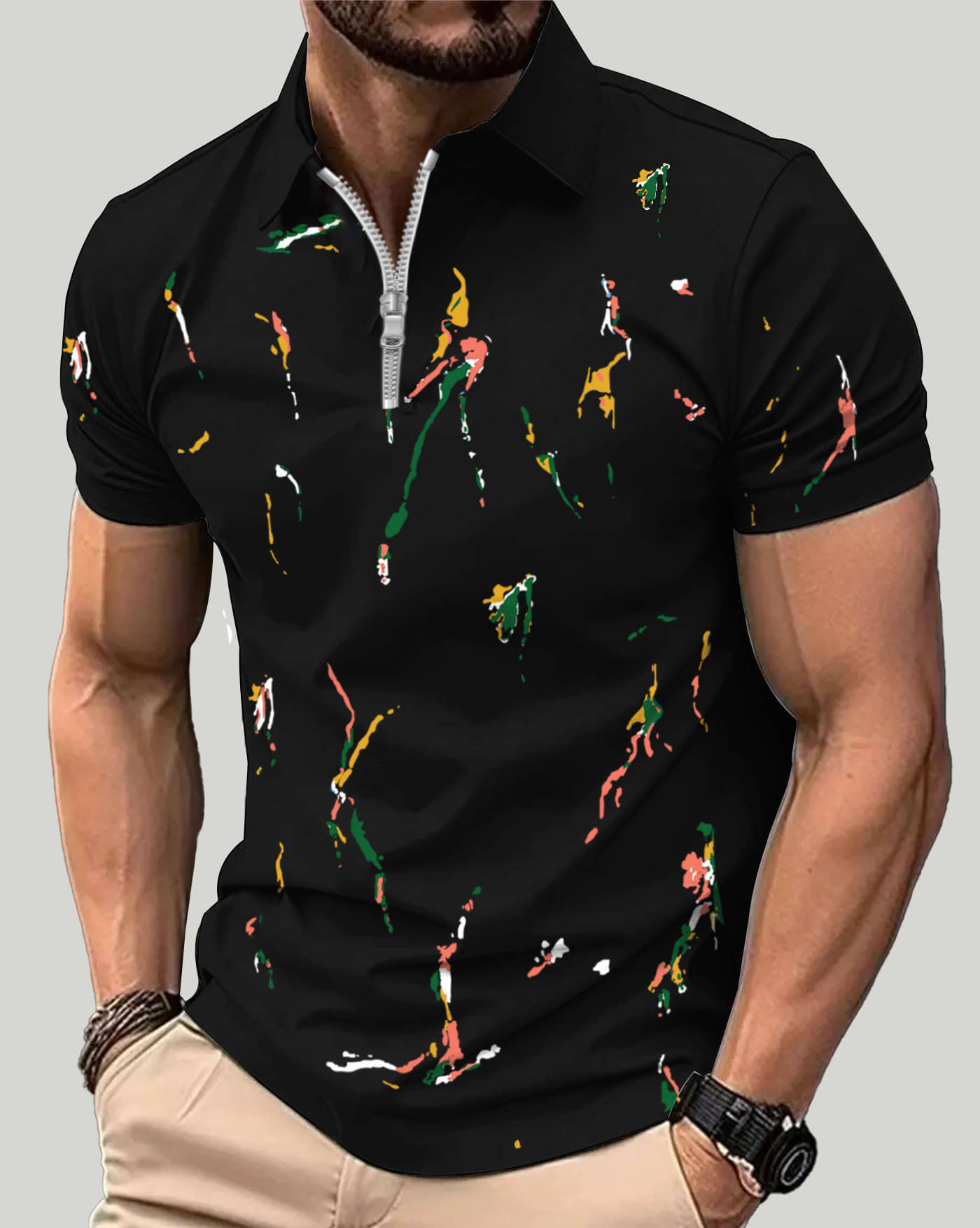 AOOSH Men Cotton Blend Regular Fit Printed Polo T Shirt ( Black ) AOOSH Men Cotton Blend Regular Fit Printed Polo T Shirt ( Black )