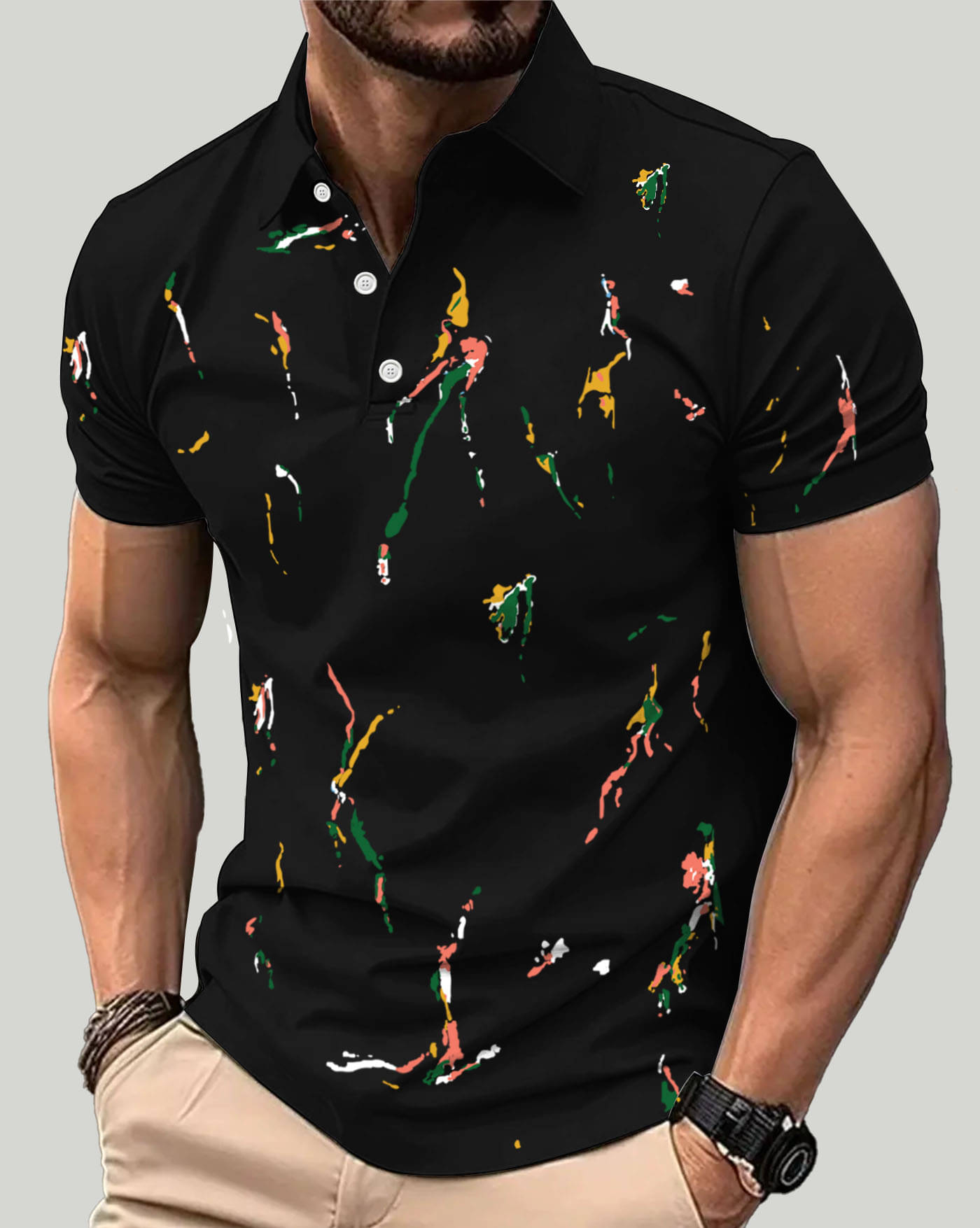AOOSH Men Cotton Blend Regular Fit Printed Polo T Shirt ( Black ) AOOSH Men Cotton Blend Regular Fit Printed Polo T Shirt ( Black )