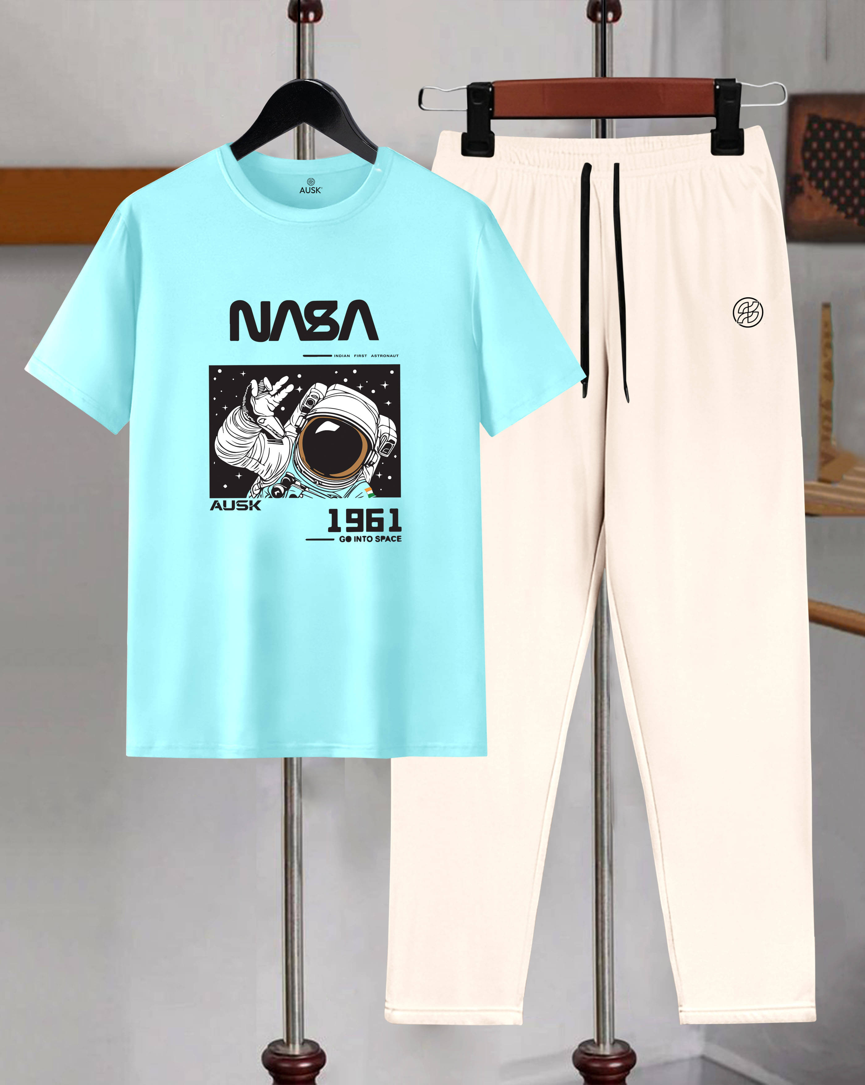     			AOOSH Men's T-shirt With Trousers Co-Ords Set ( Pack of 1 , Light Blue )