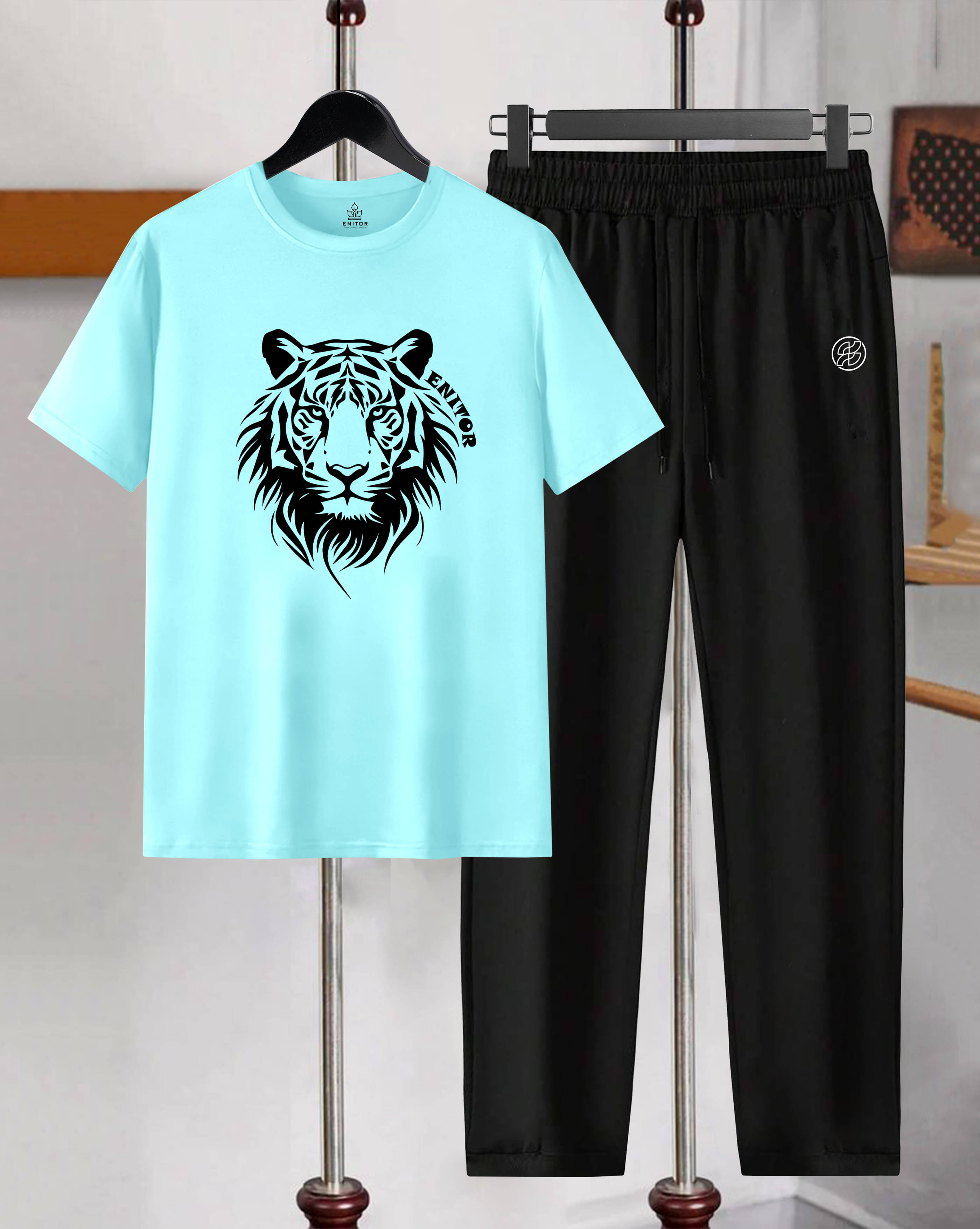     			AOOSH Men's T-shirt With Trousers Co-Ords Set ( Pack of 1 , Light Blue )