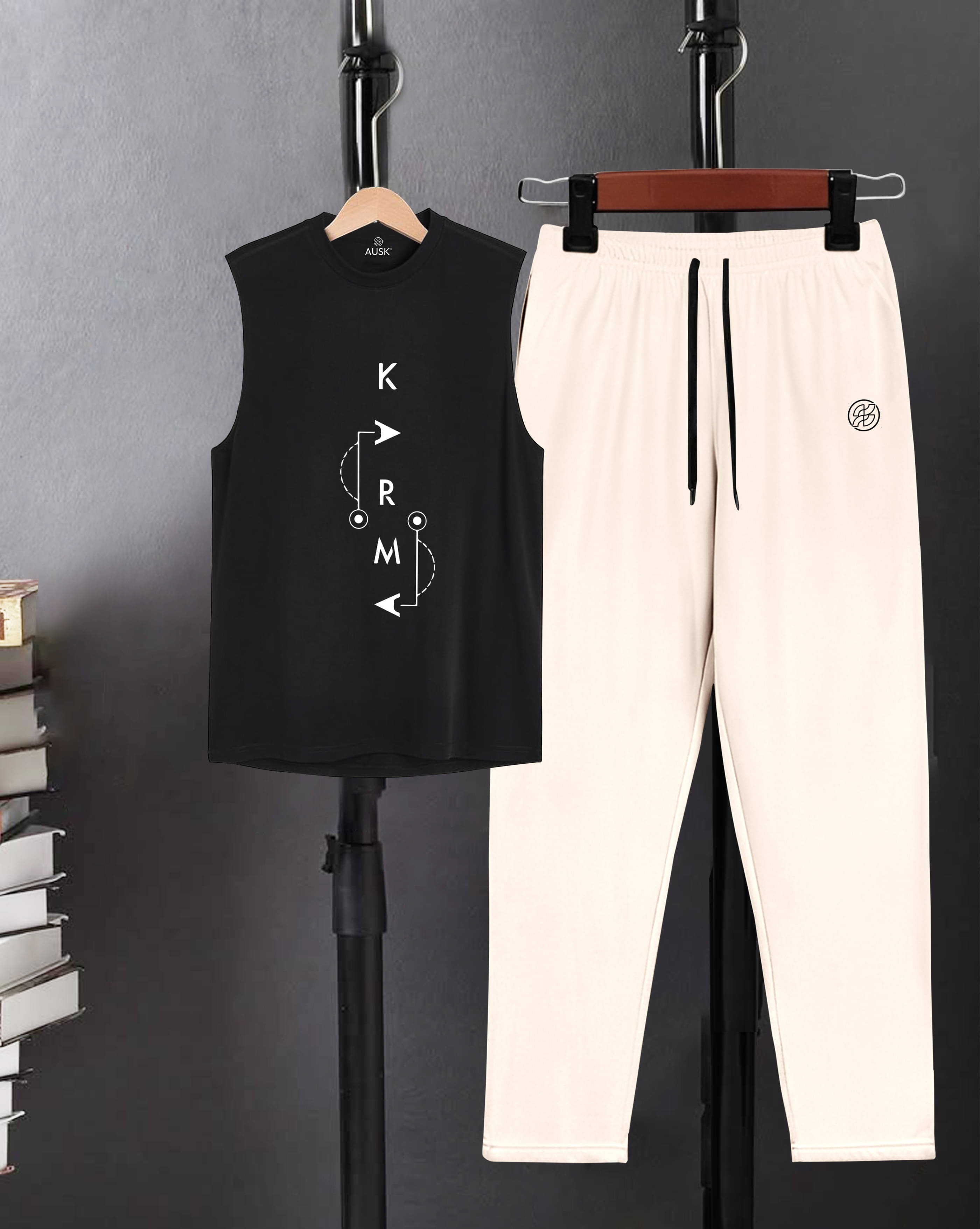     			AOOSH Men's T-shirt With Trousers Co-Ords Set ( Pack of 1 , Black )