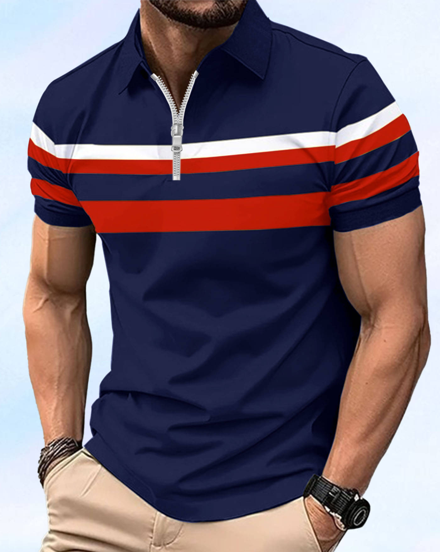     			ENITOR Men Cotton Blend Regular Fit Printed Polo T Shirt ( Blue )
