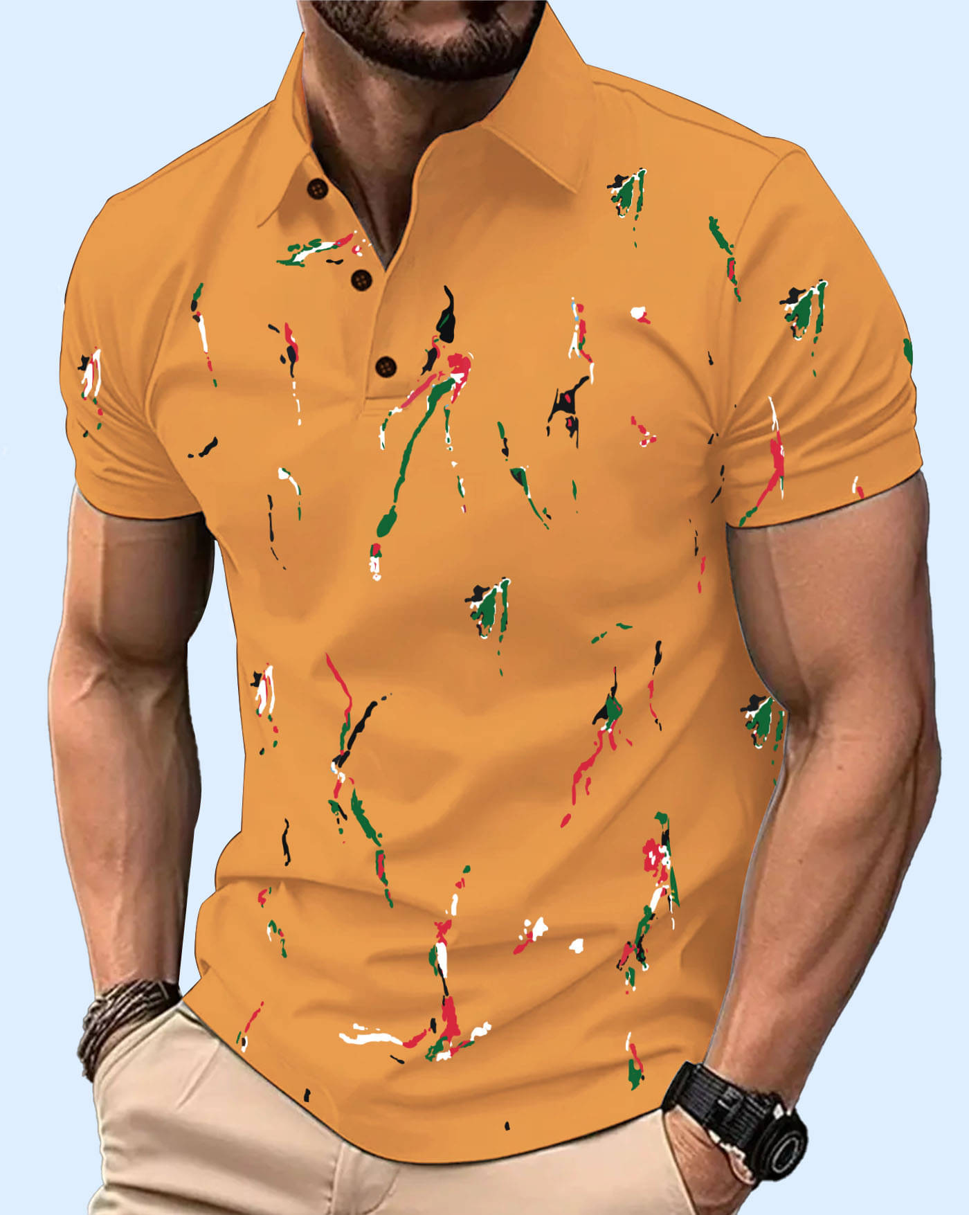     			ENITOR Men Cotton Blend Regular Fit Printed Polo T Shirt ( Mustard )