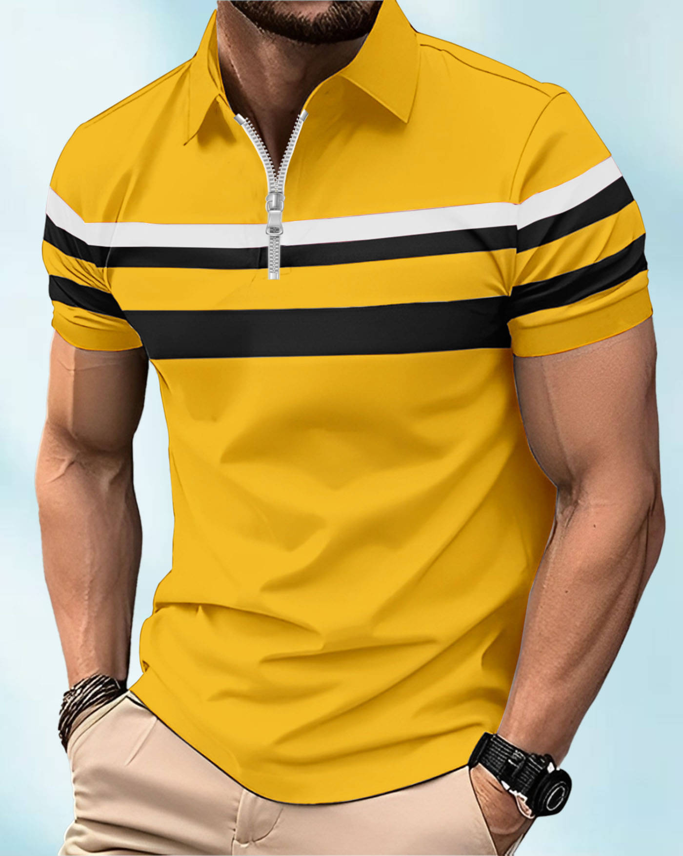     			ENITOR Men Cotton Blend Regular Fit Printed Polo T Shirt ( Mustard )