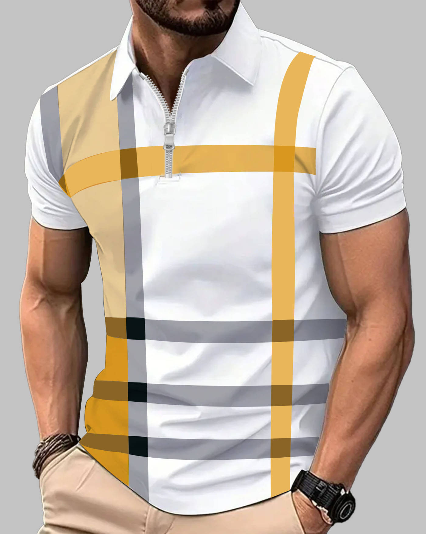     			ENITOR Men Cotton Blend Regular Fit Printed Polo T Shirt ( Mustard )